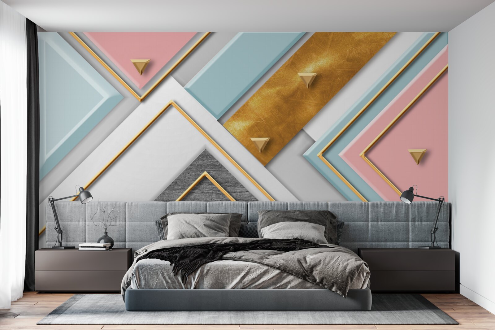 Fotobehang delicaat roze mozaïek versierd met goud