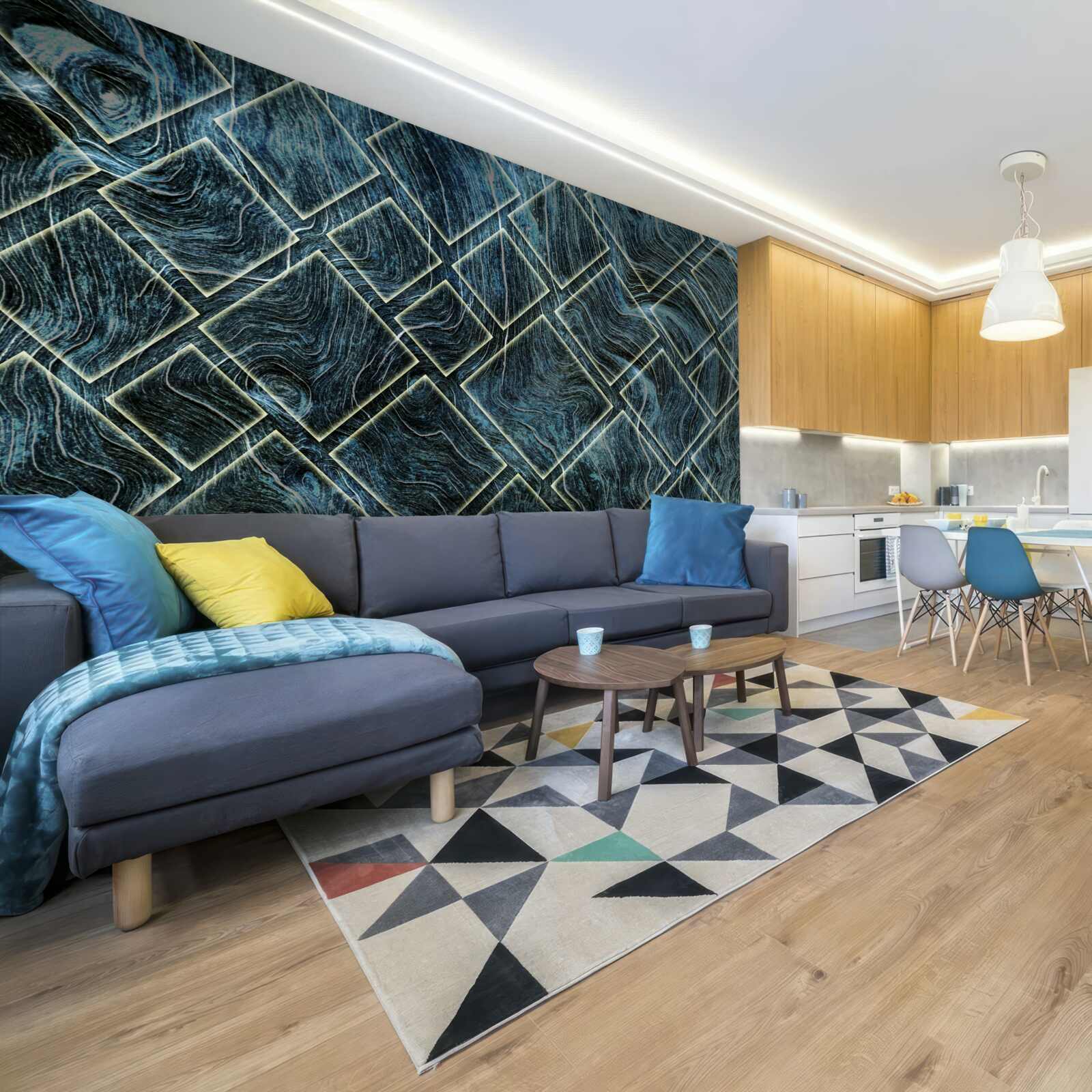 Fotobehang witte vormen in zwarte rook