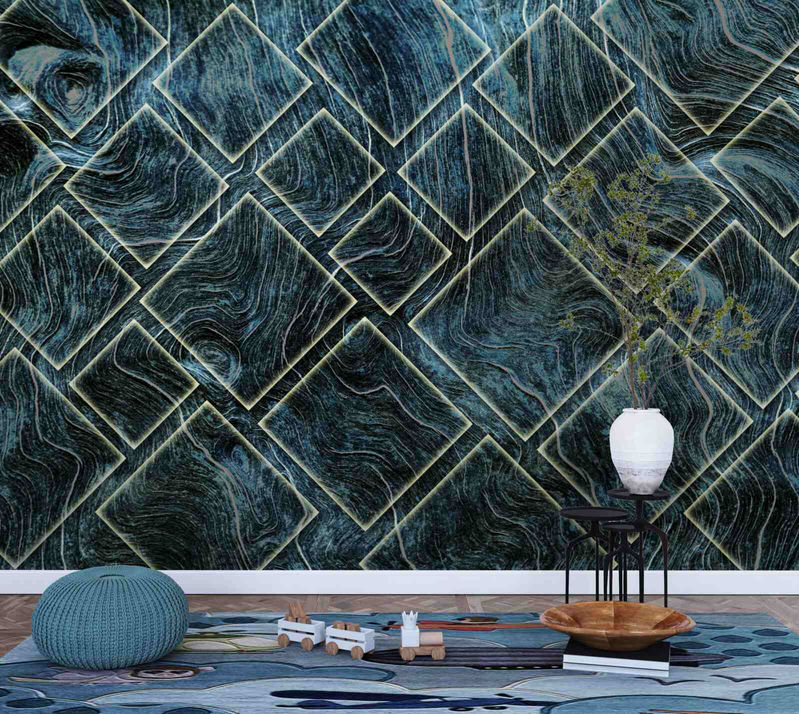 Fotobehang witte vormen in zwarte rook