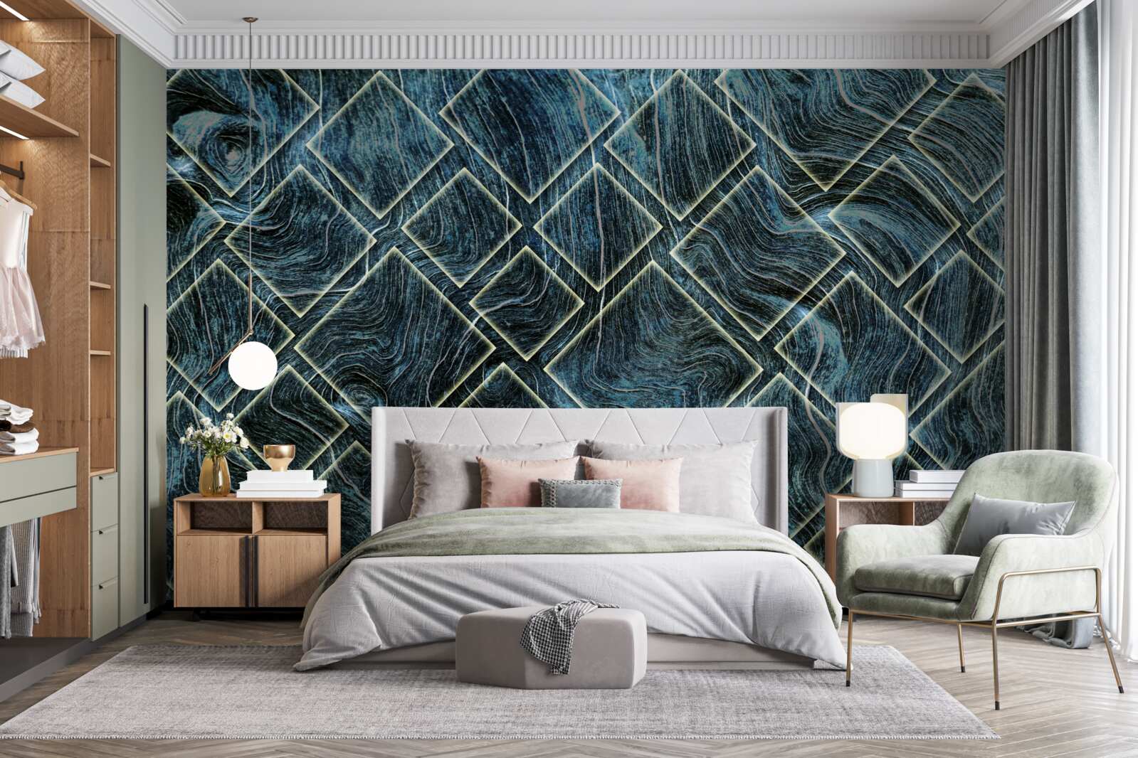 Fotobehang witte vormen in zwarte rook