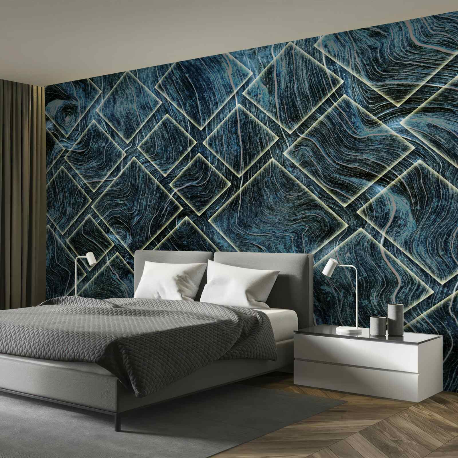 Fotobehang witte vormen in zwarte rook