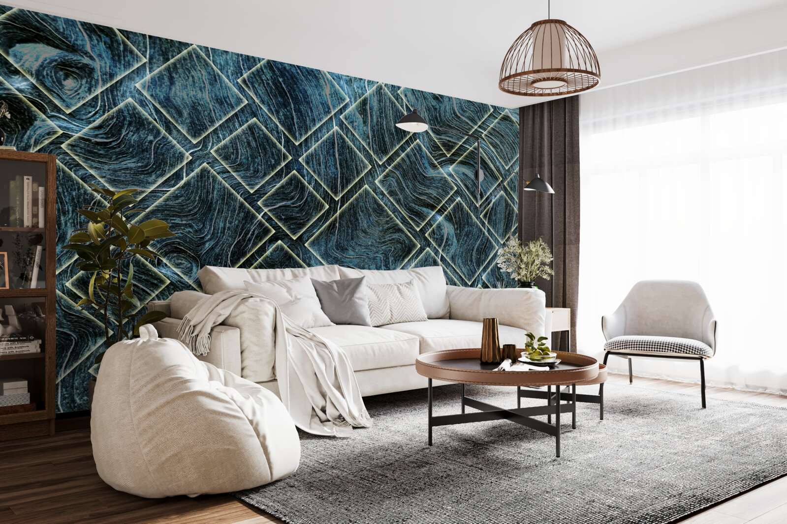 Fotobehang witte vormen in zwarte rook