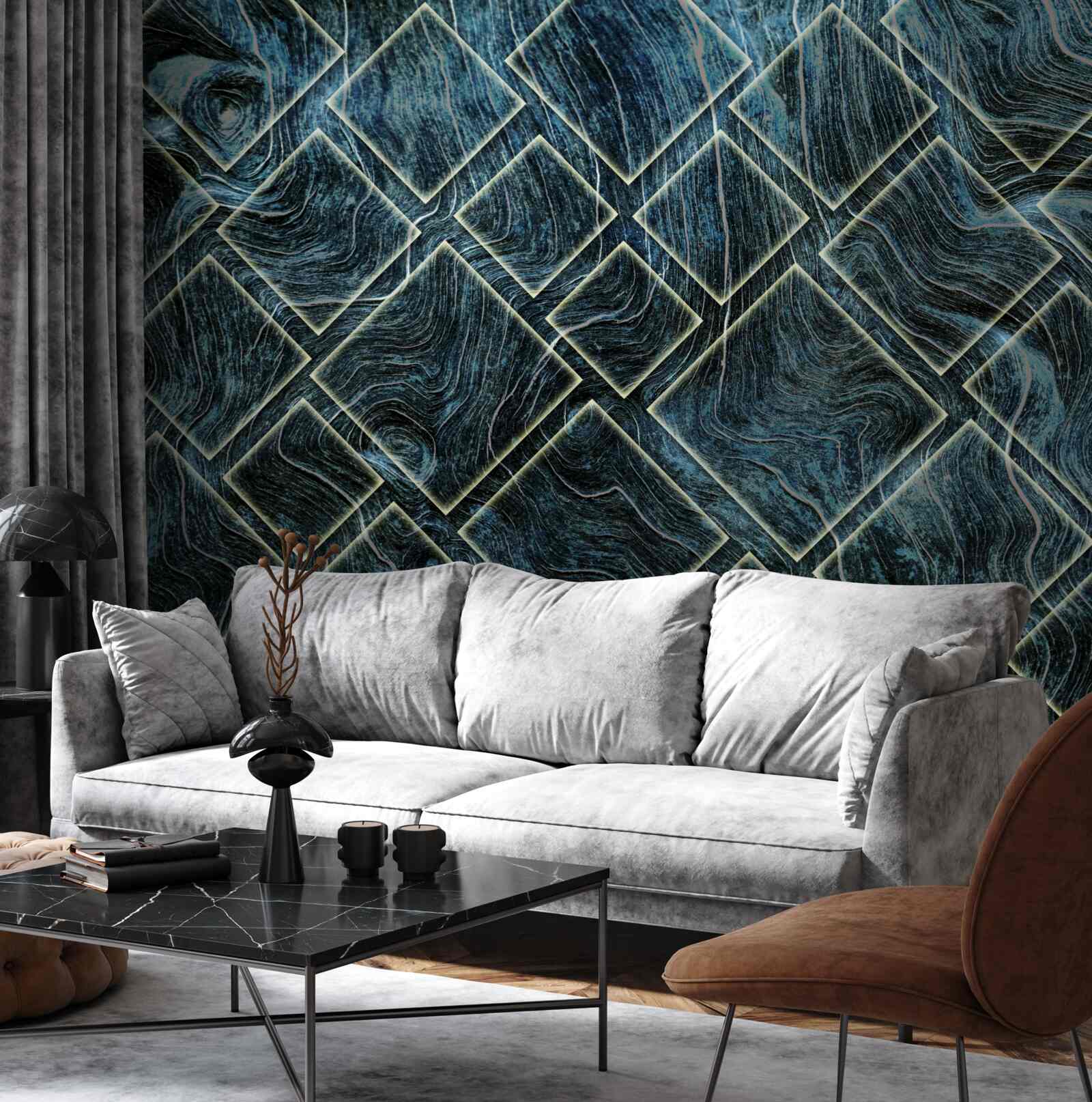 Fotobehang witte vormen in zwarte rook