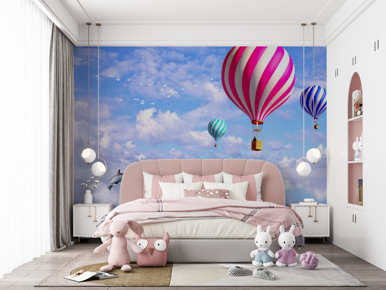 Fotobehang ballonvaarten over zee met dolfijnen