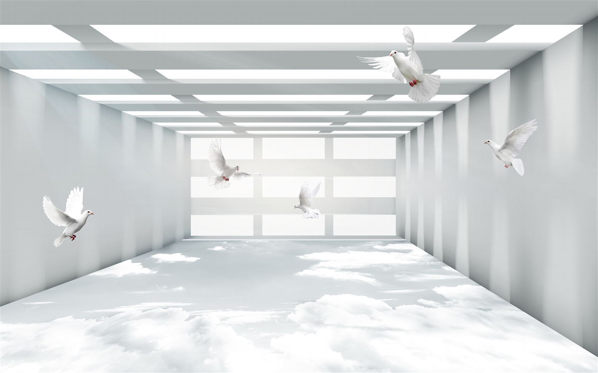 Fotobehang een heldere doorgang waar vlinders in de lucht zweven