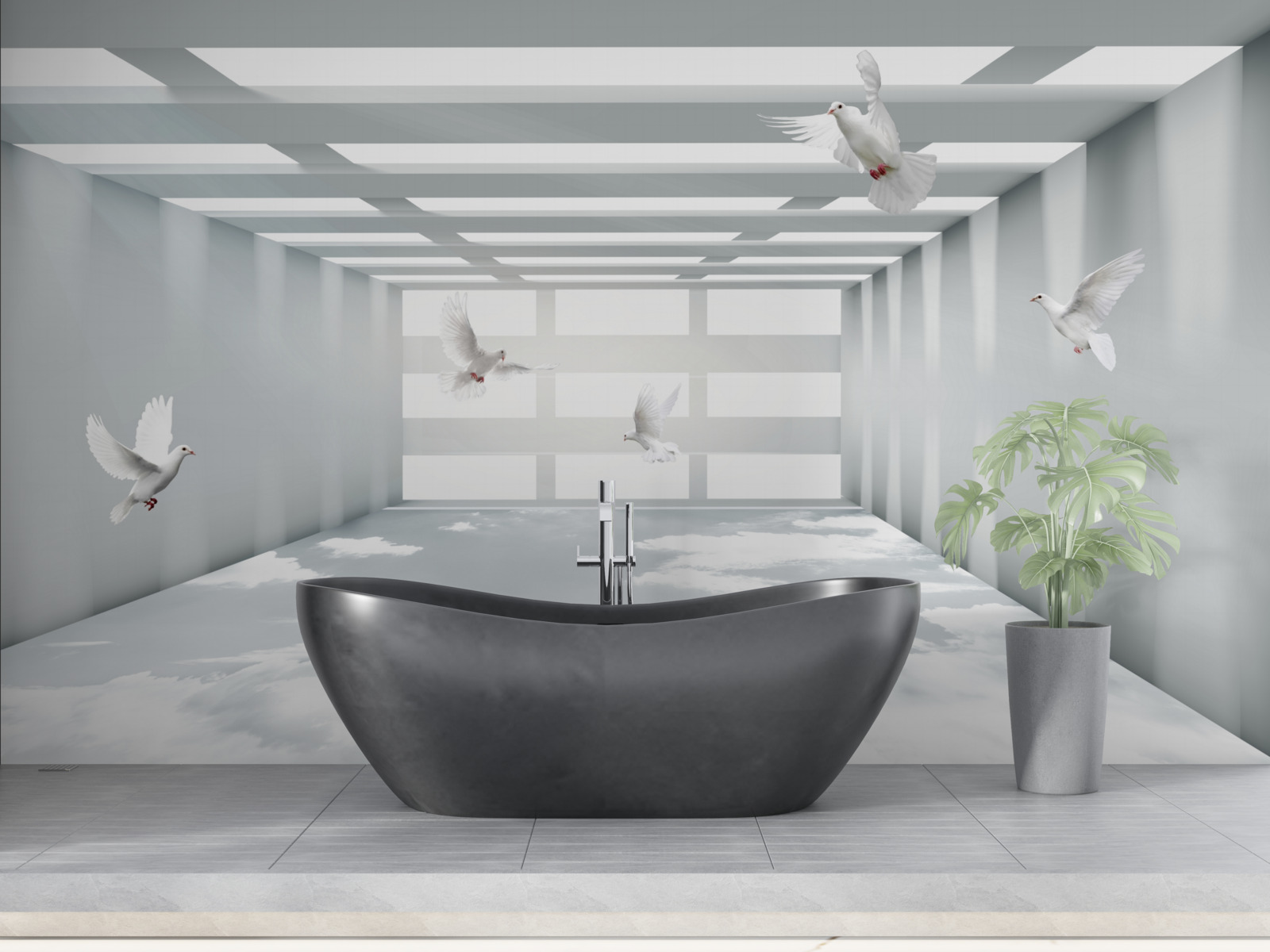 Fotobehang een heldere doorgang waar vlinders in de lucht zweven