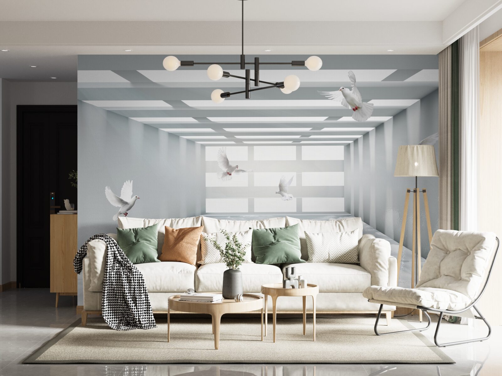 Fotobehang een heldere doorgang waar vlinders in de lucht zweven