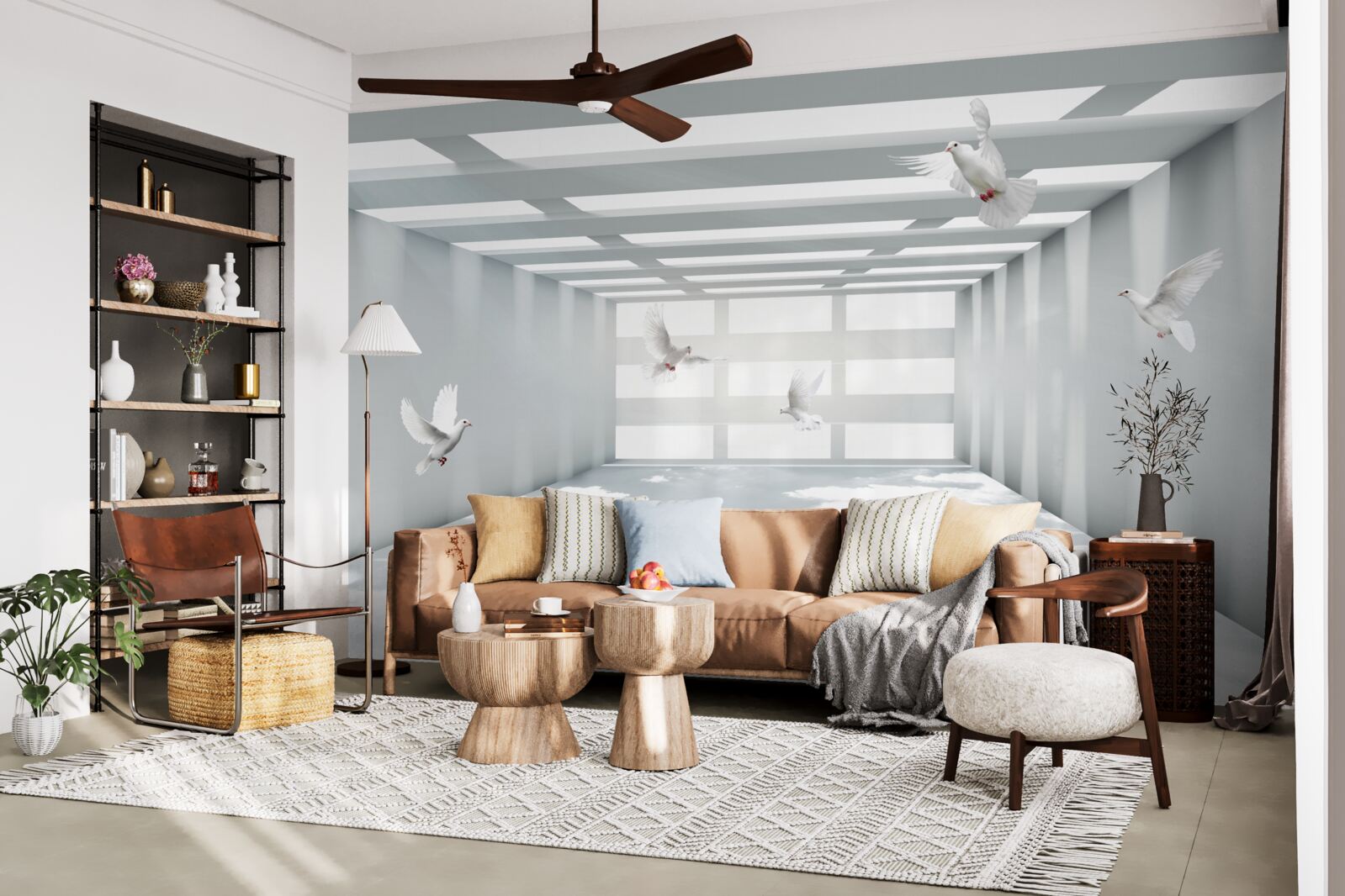 Fotobehang een heldere doorgang waar vlinders in de lucht zweven