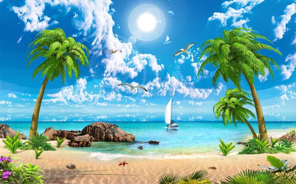 Fotobehang tropische pier met boot