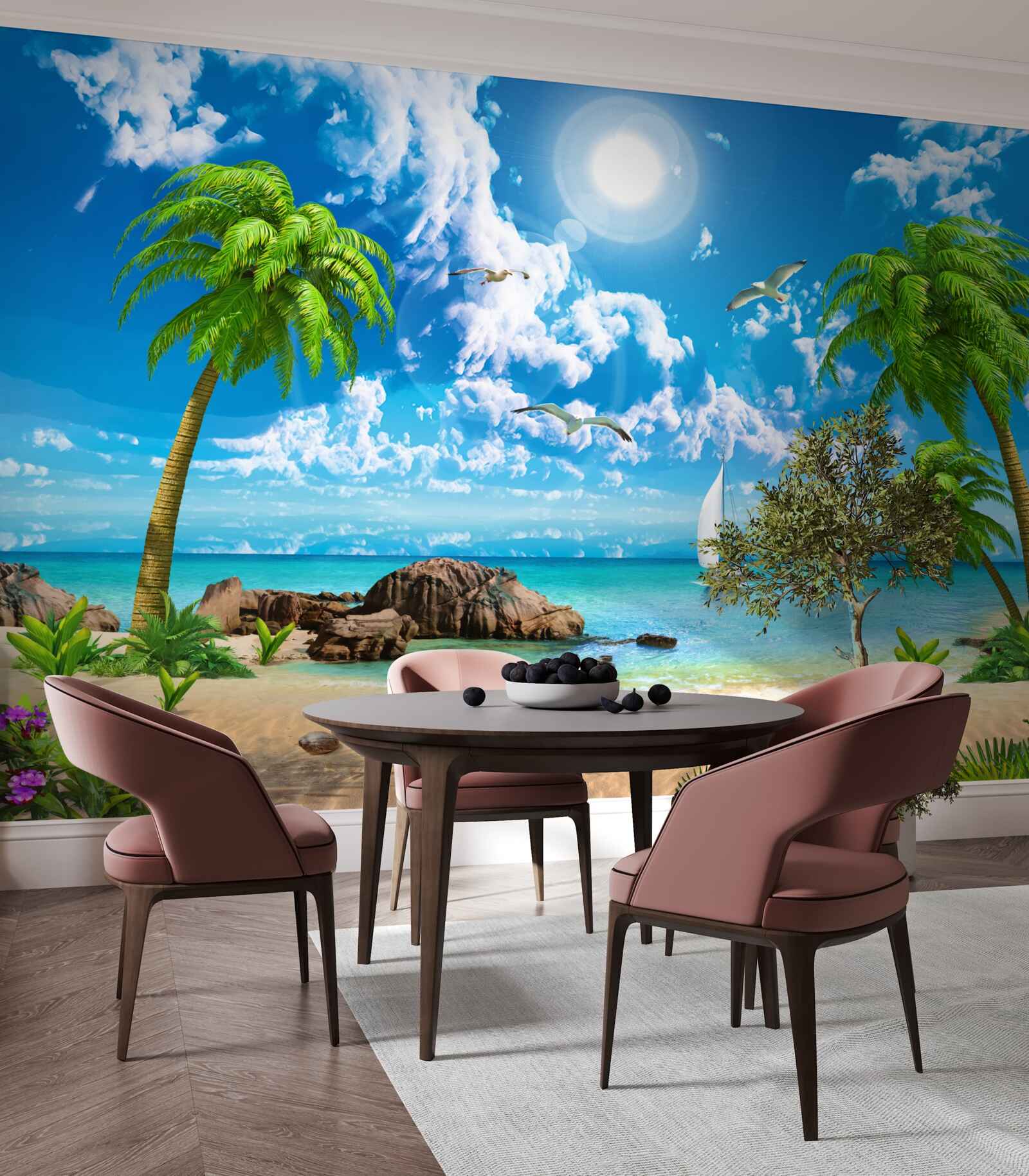 Fotobehang tropische pier met boot