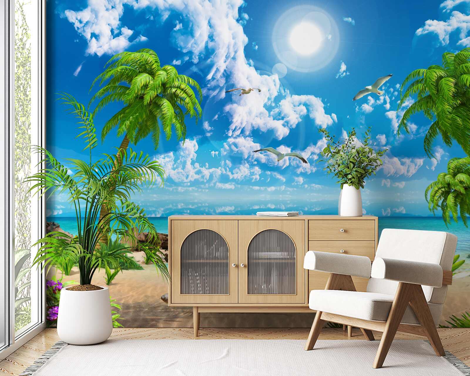 Fotobehang tropische pier met boot