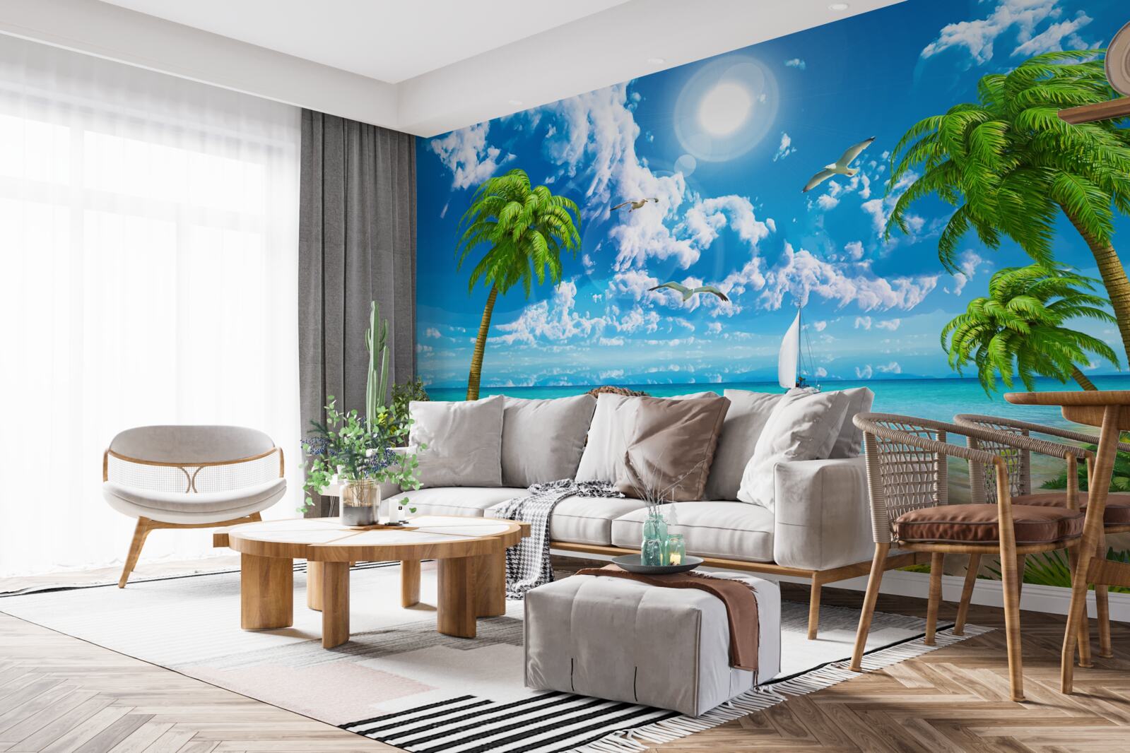 Fotobehang tropische pier met boot