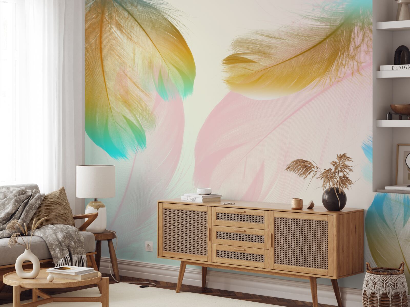 Fotobehang pastel veren