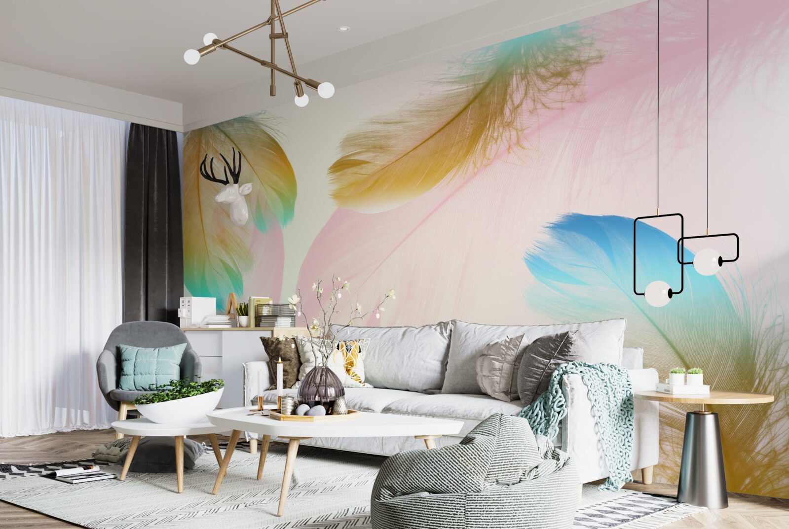 Fotobehang pastel veren