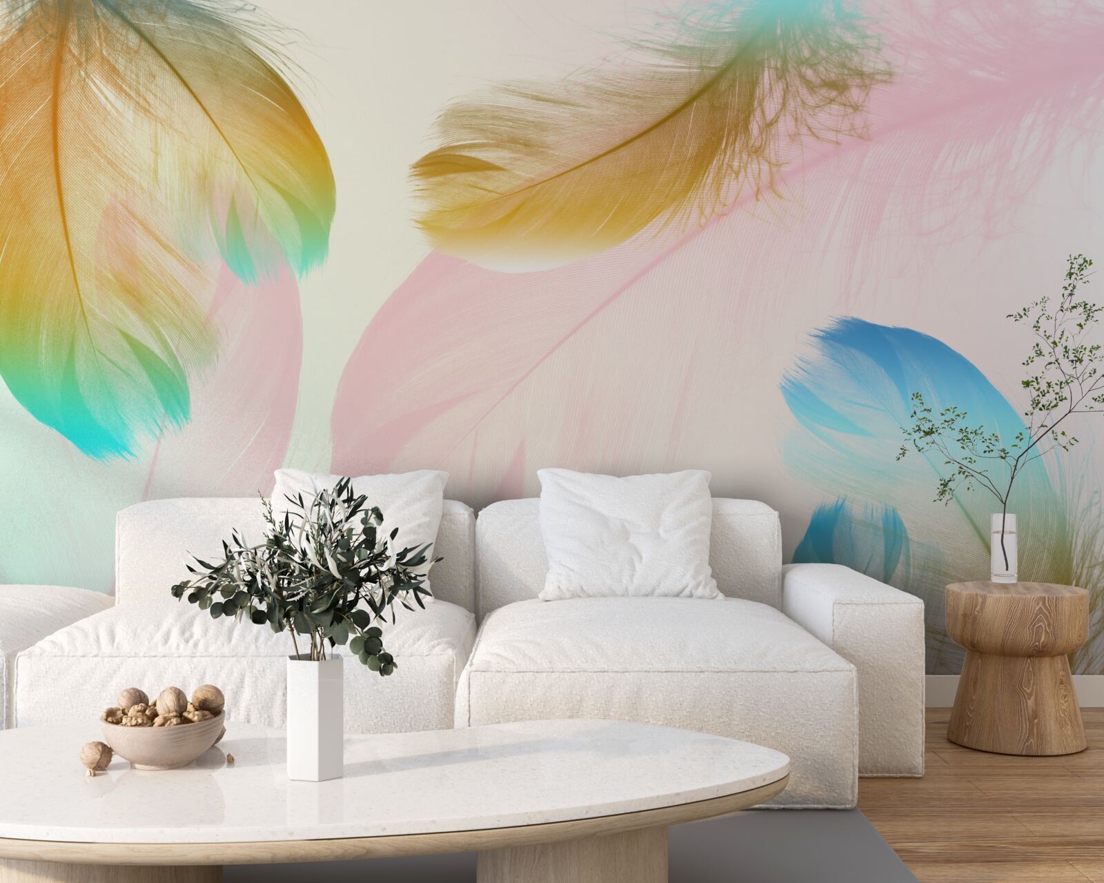 Fotobehang pastel veren