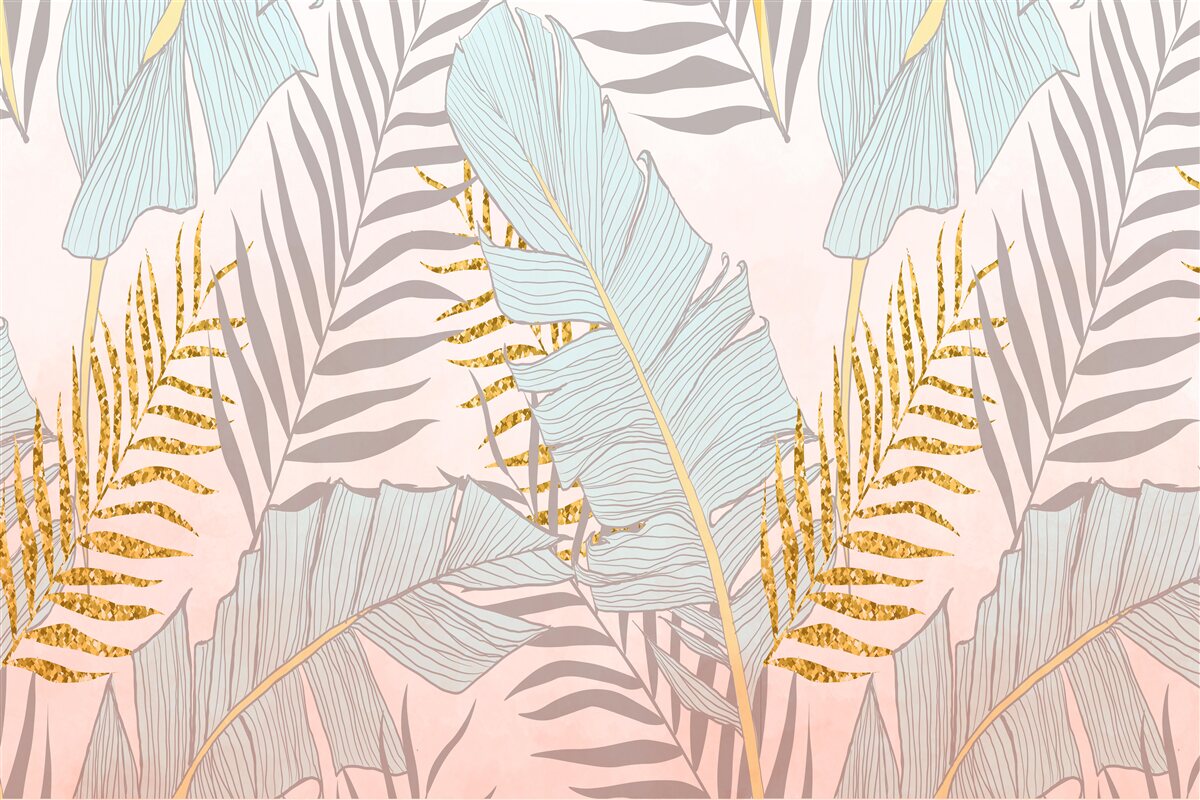 Fotobehang bananenbladeren en goudvaren