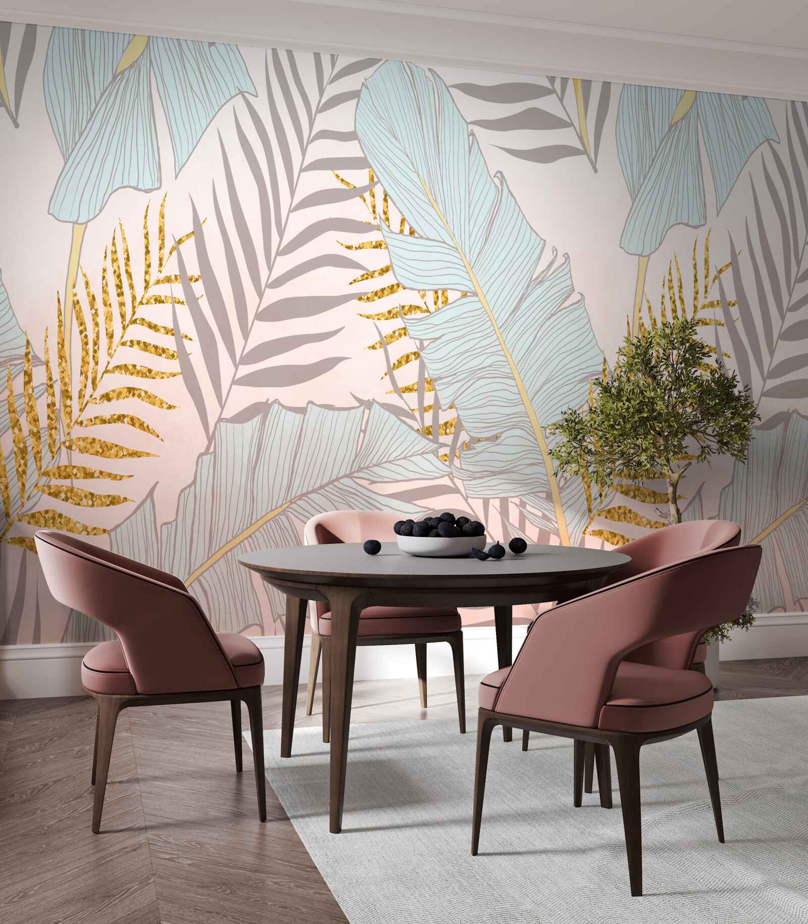 Fotobehang bananenbladeren en goudvaren