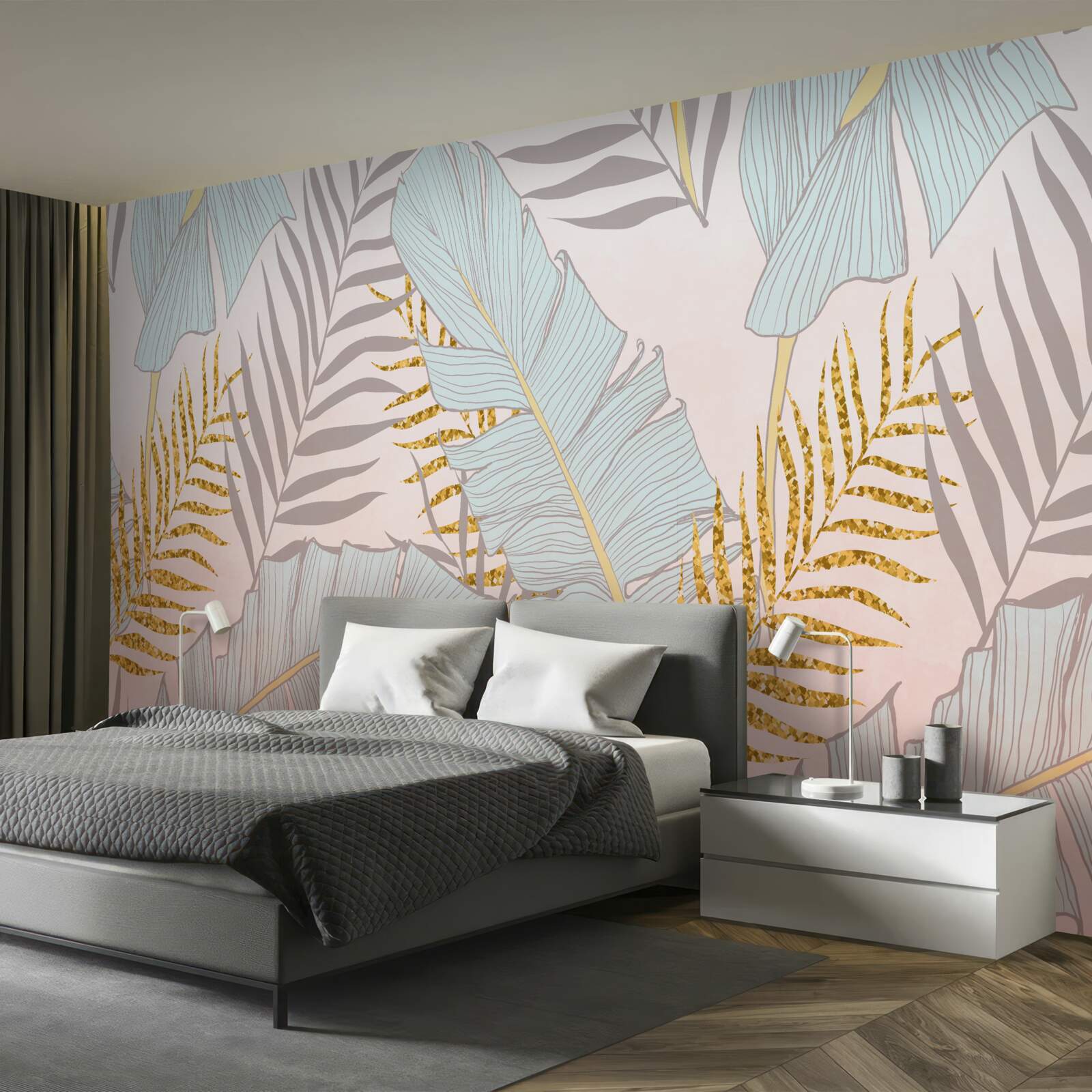 Fotobehang bananenbladeren en goudvaren