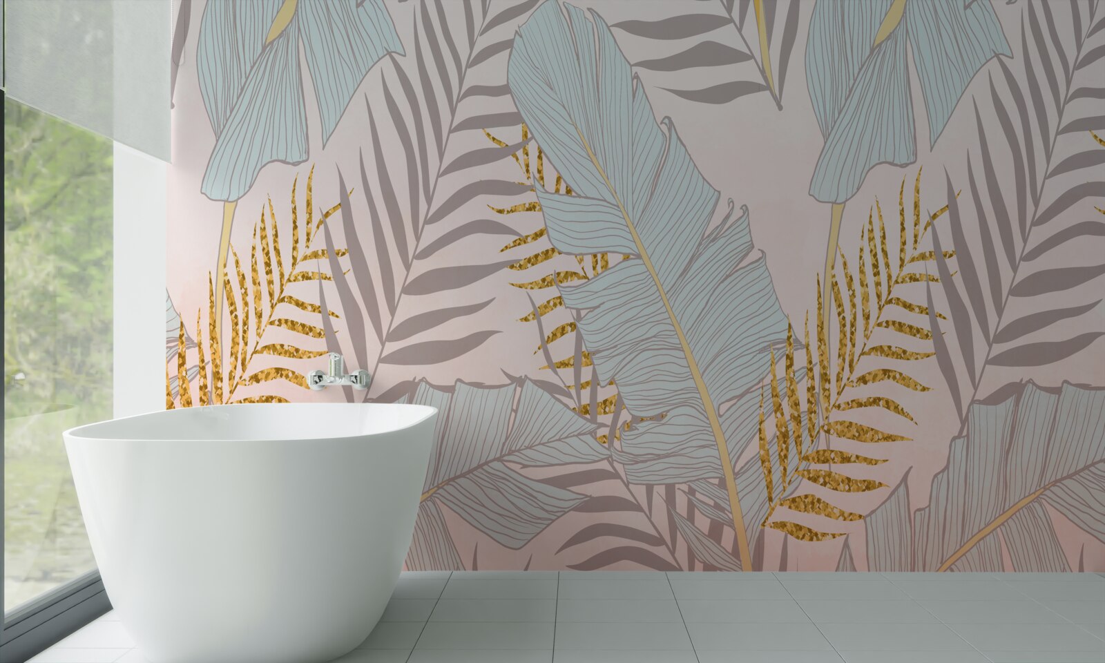 Fotobehang bananenbladeren en goudvaren