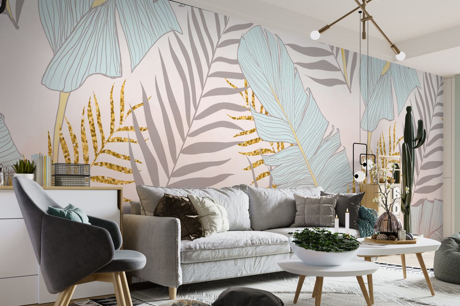 Fotobehang bananenbladeren en goudvaren