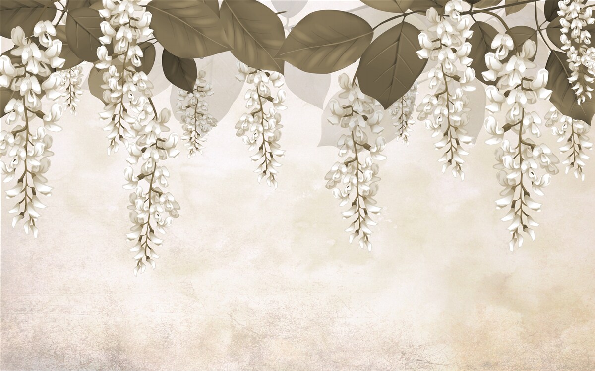 Fotobehang acacia met witte bloemen