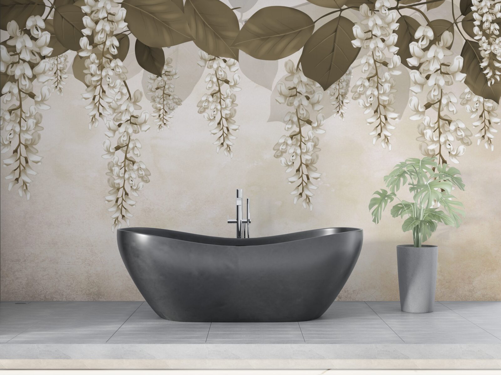 Fotobehang acacia met witte bloemen