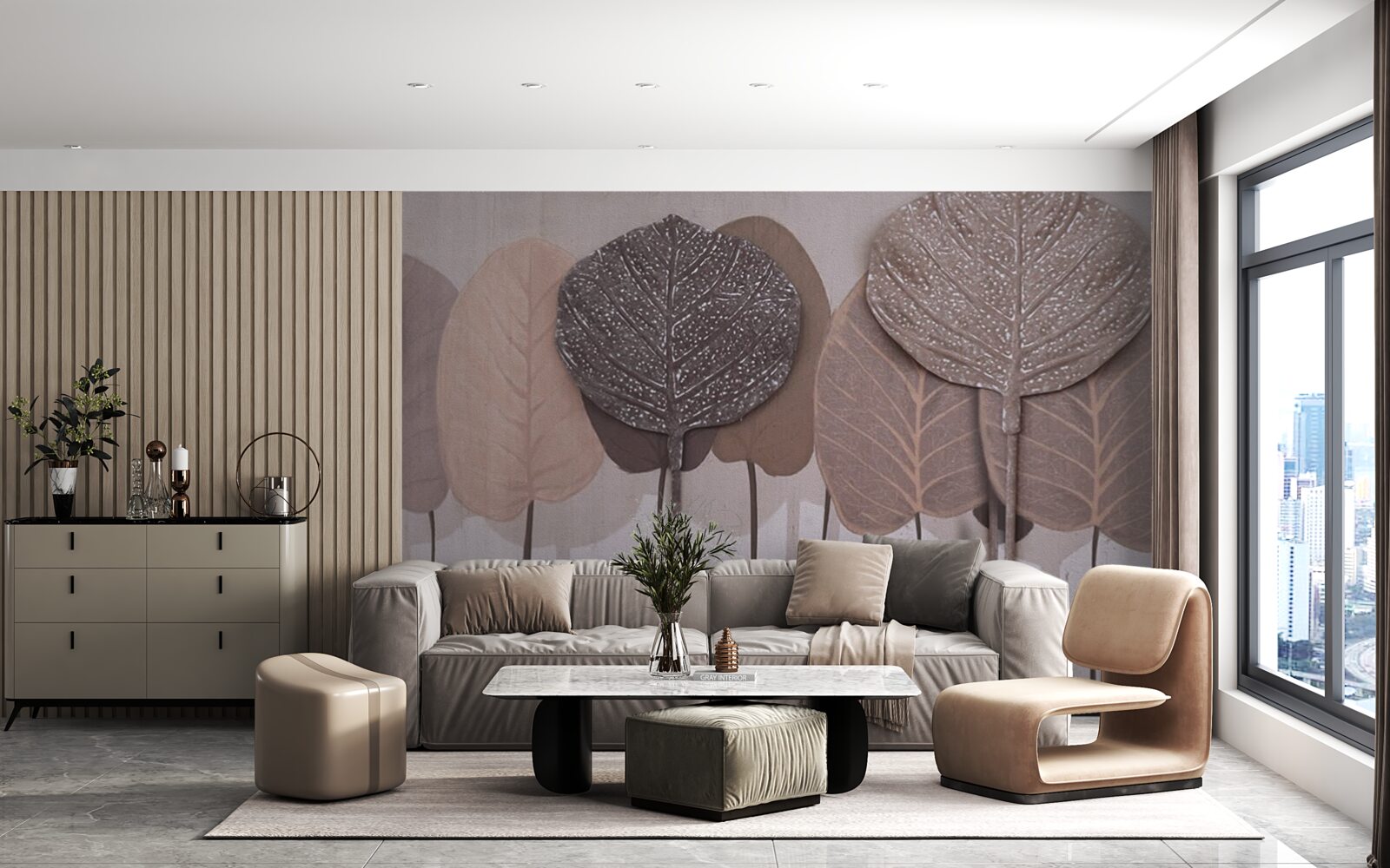 Fotobehang bos bedekt met herfstbladeren