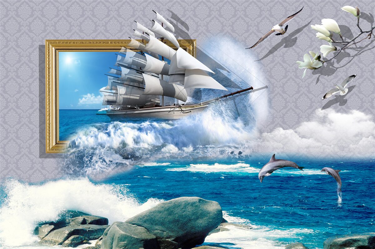 Fotobehang beeld van een offshore orkaan op een windboot