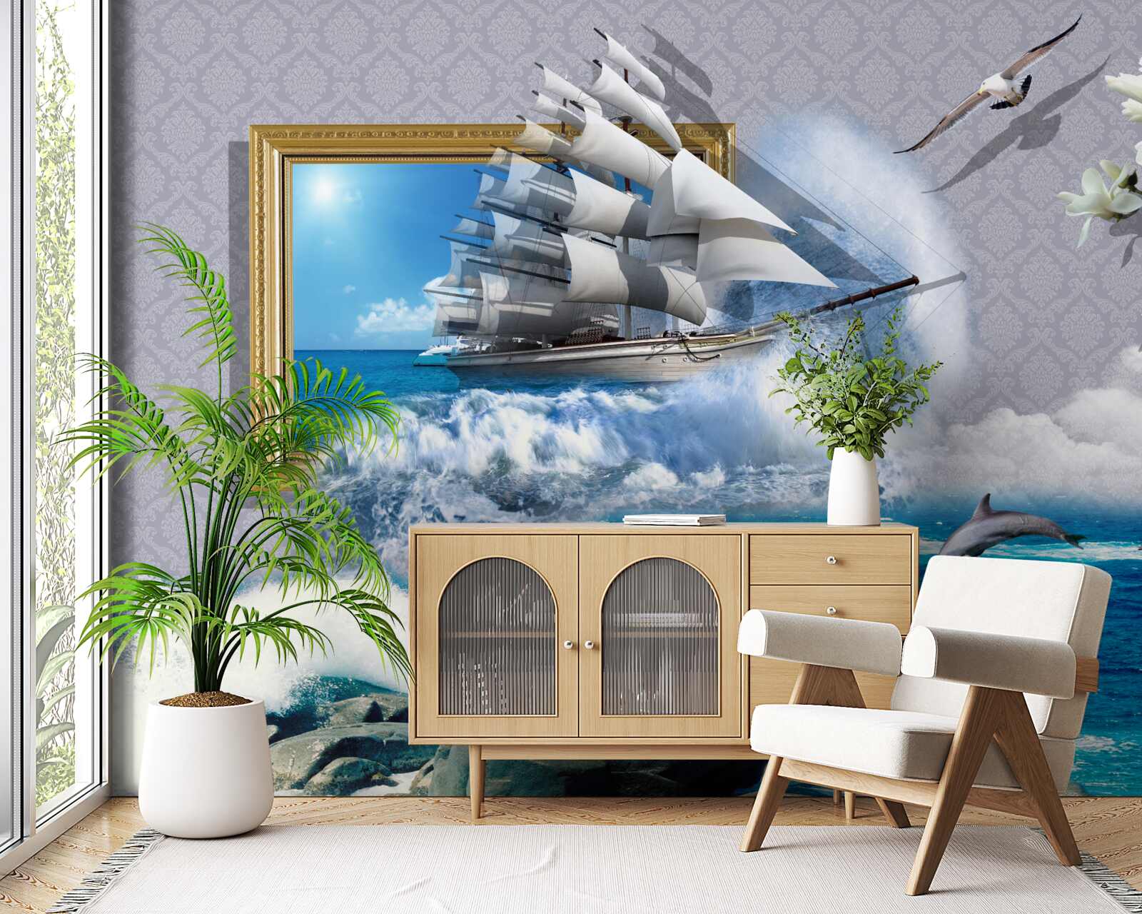 Fotobehang beeld van een offshore orkaan op een windboot