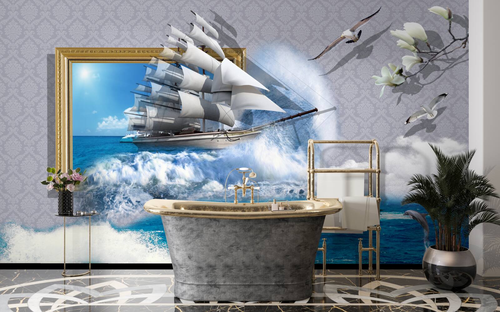 Fotobehang beeld van een offshore orkaan op een windboot