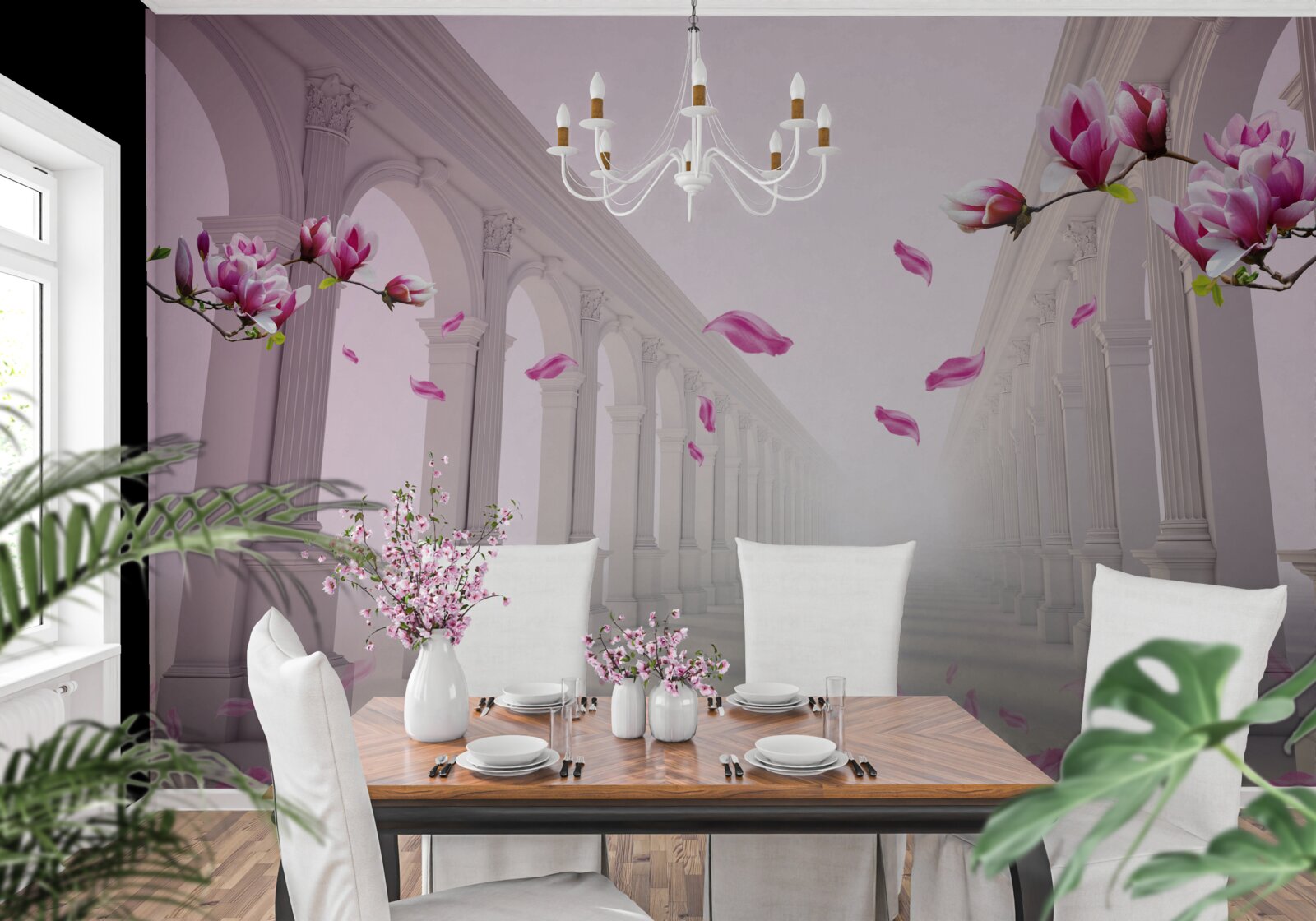 Fotobehang magnolia's vormen een eindeloze tunnel, bloeiend van pracht