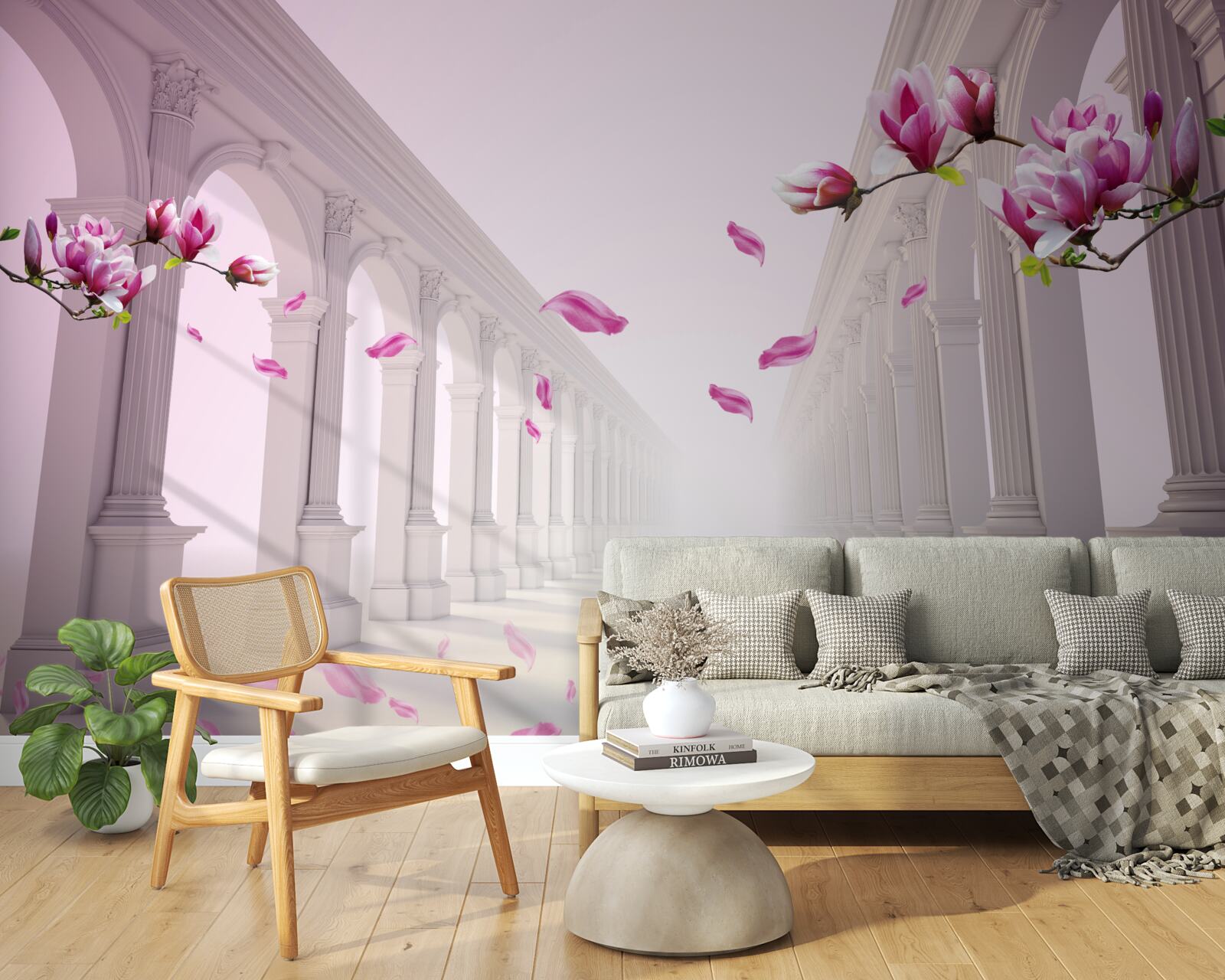 Fotobehang magnolia's vormen een eindeloze tunnel, bloeiend van pracht