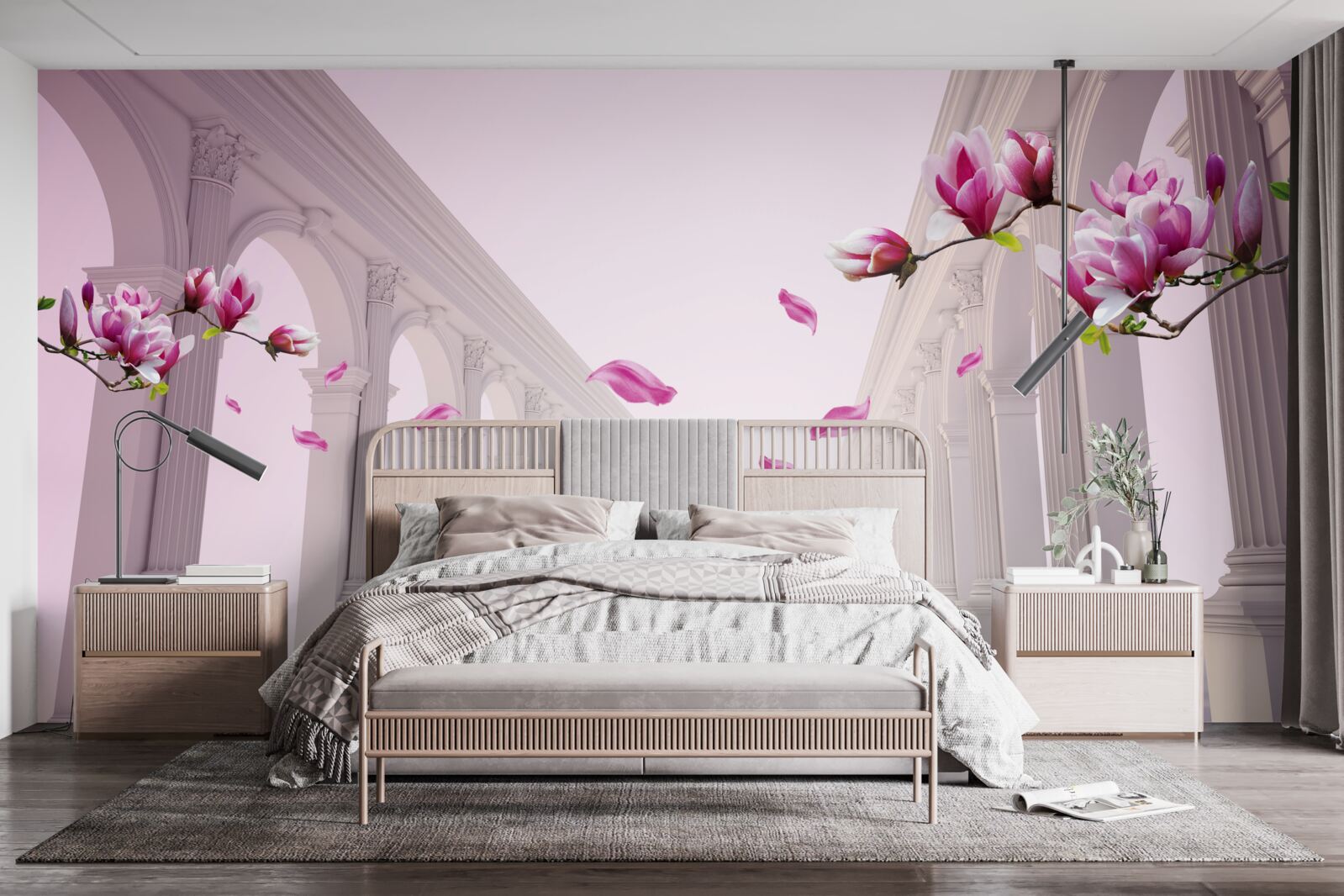 Fotobehang magnolia's vormen een eindeloze tunnel, bloeiend van pracht