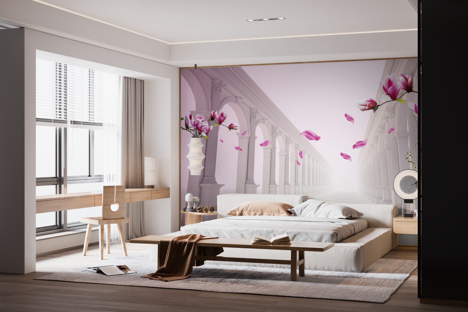 Fotobehang magnolia's vormen een eindeloze tunnel, bloeiend van pracht