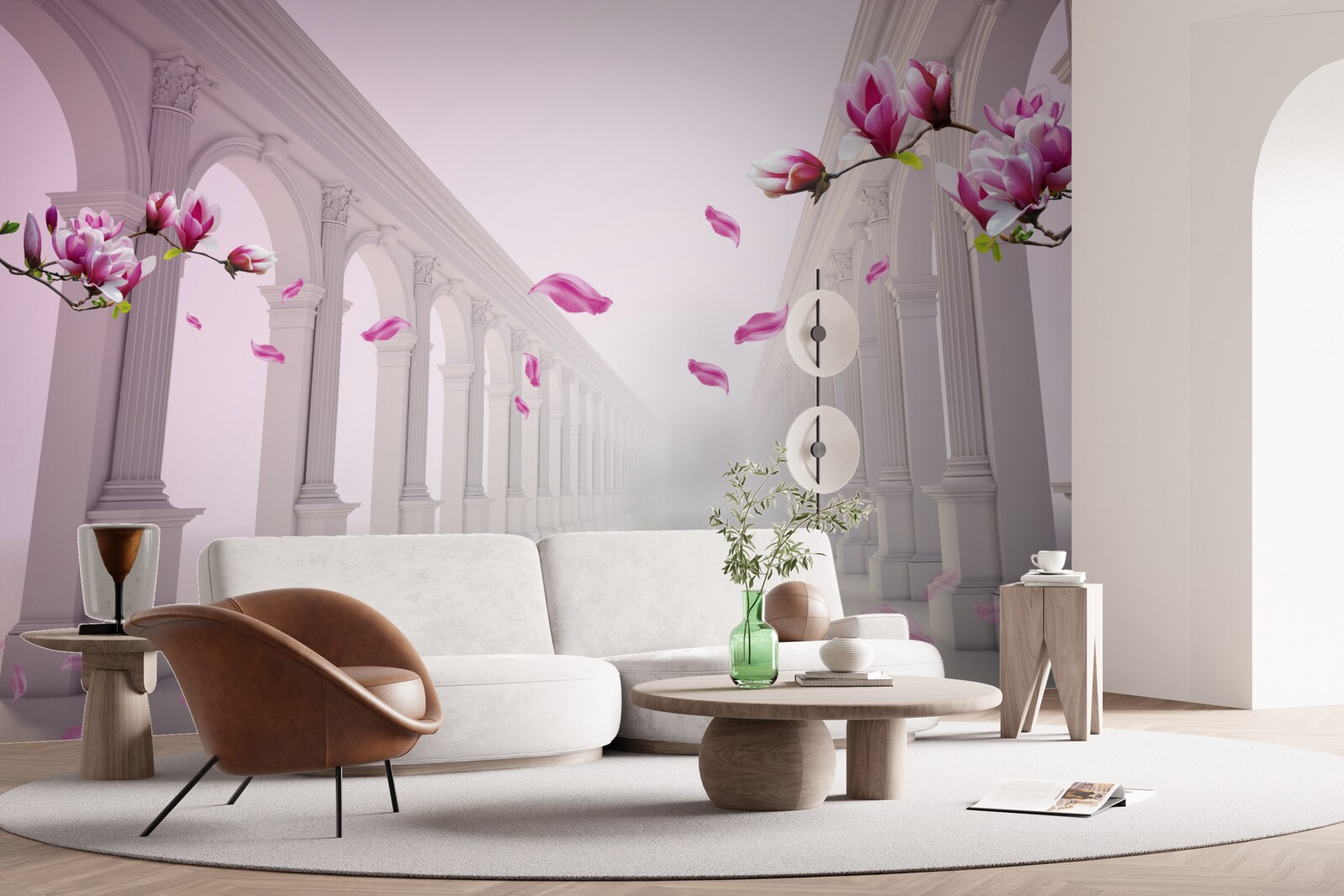 Fotobehang magnolia's vormen een eindeloze tunnel, bloeiend van pracht