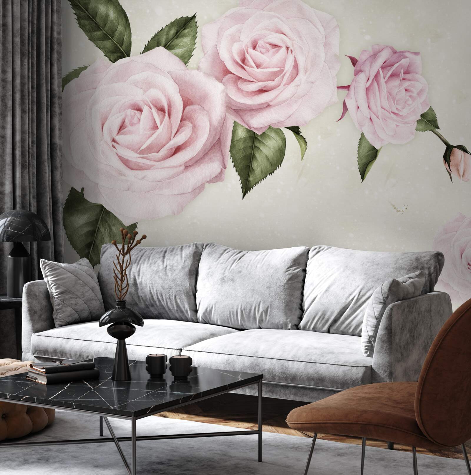 Fotobehang subtiele roze rozen op een witte achtergrond