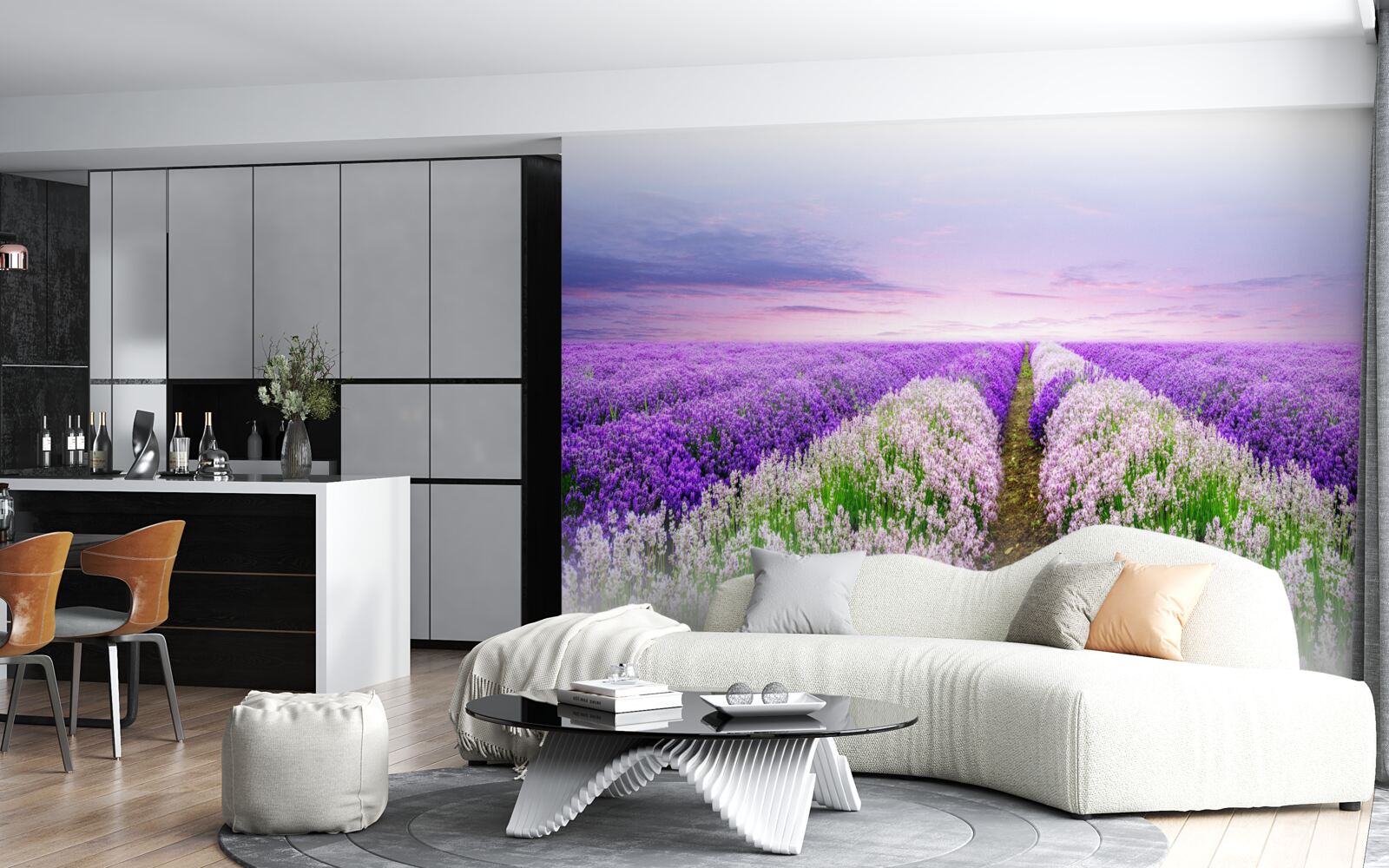 Fotobehang veld met geurige lavendel in de weiden