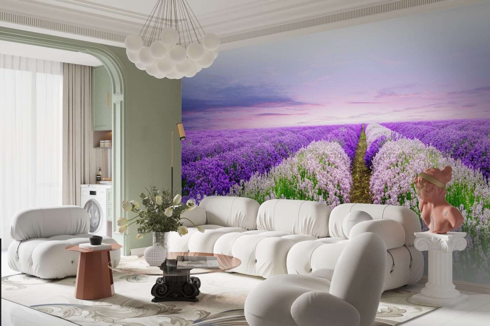 Fotobehang veld met geurige lavendel in de weiden