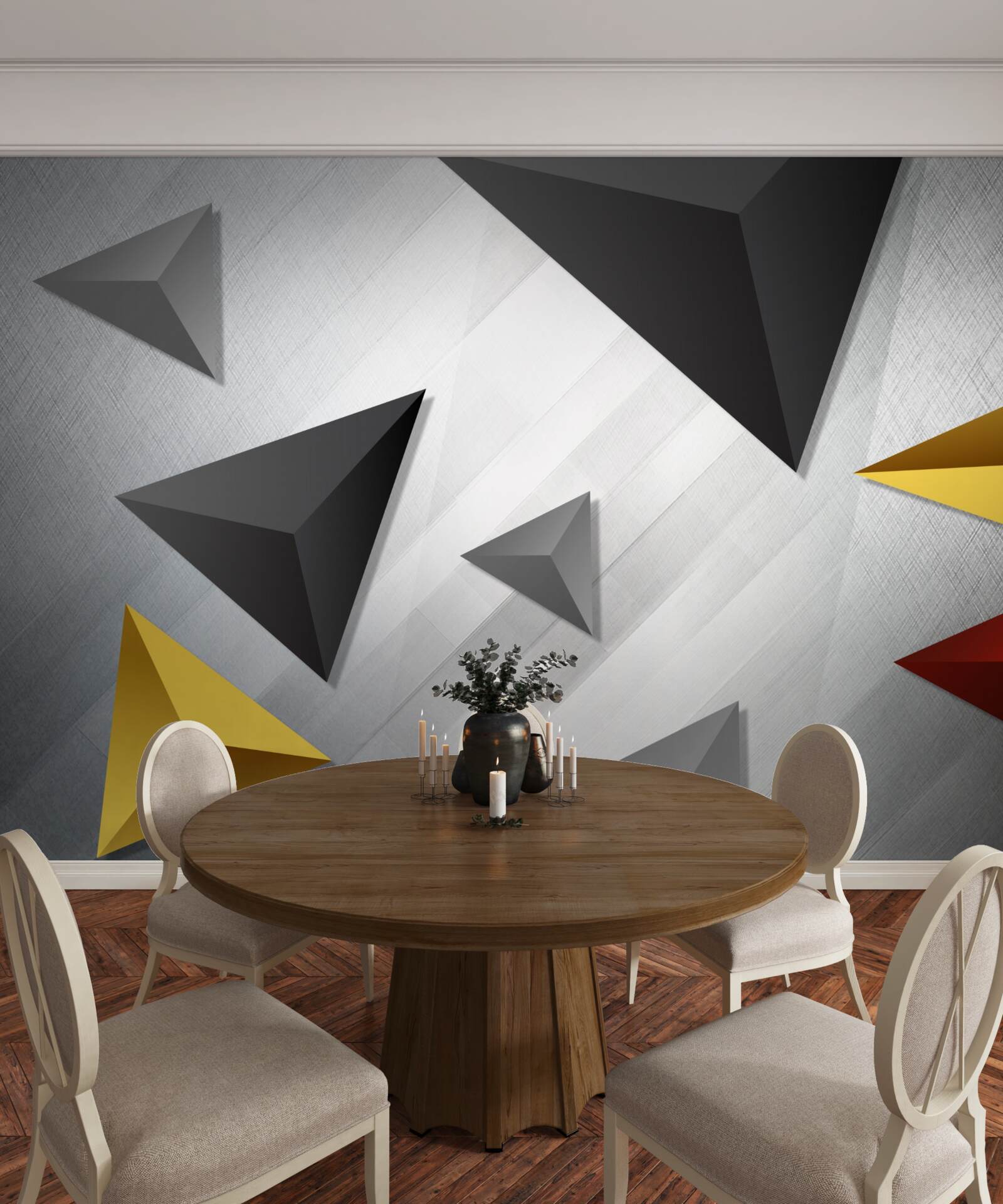 Fotobehang driehoeken van verschillende tinten zwevend in de lucht