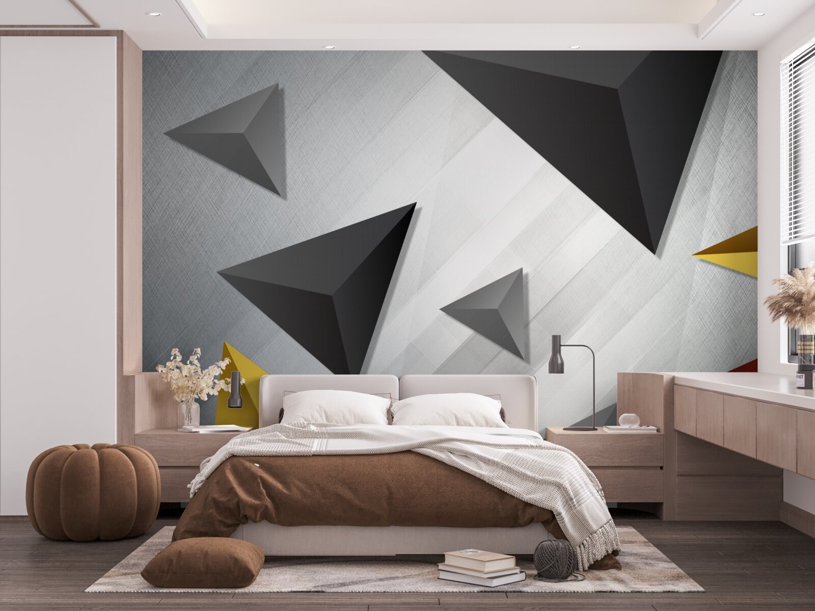 Fotobehang driehoeken van verschillende tinten zwevend in de lucht