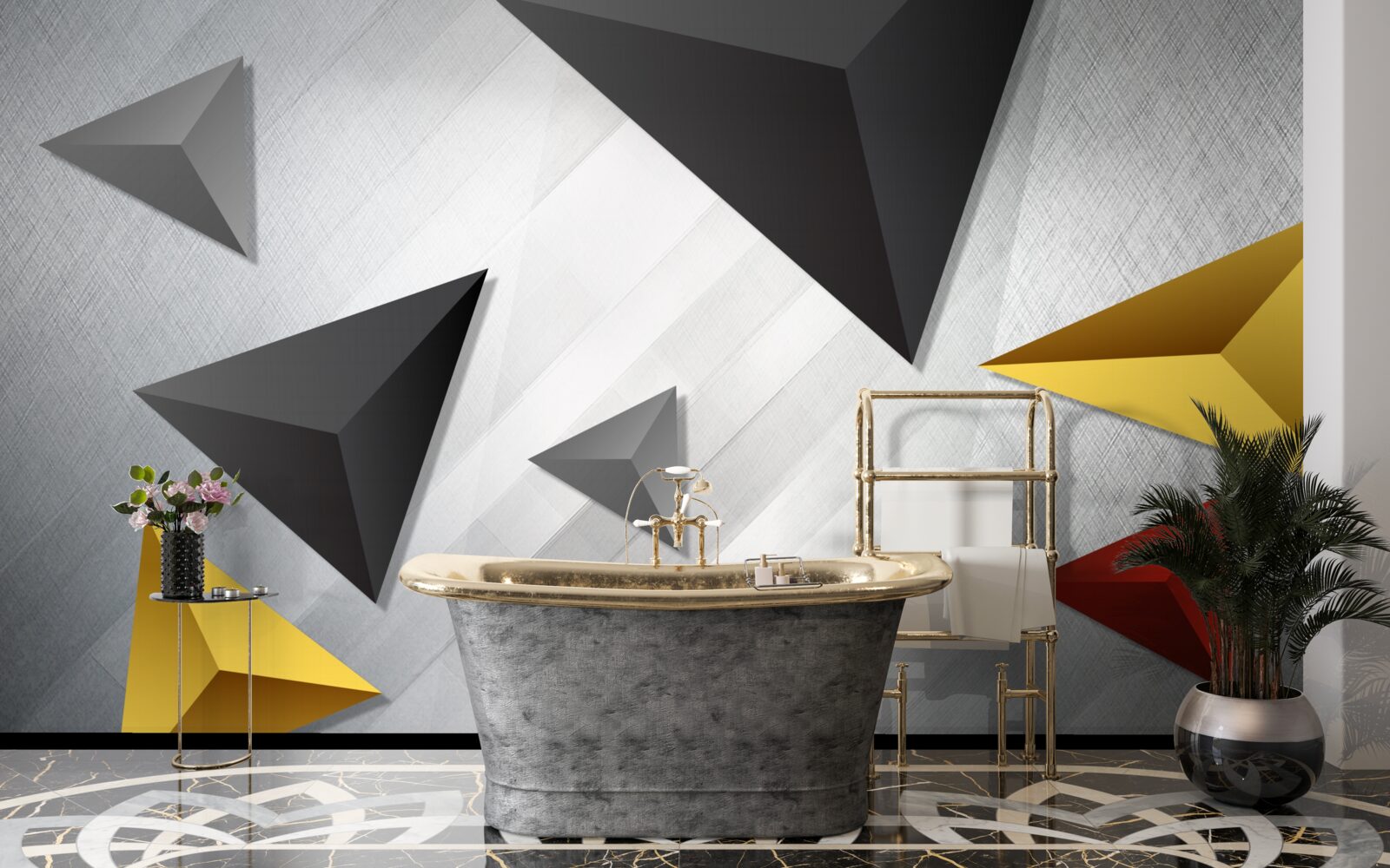 Fotobehang driehoeken van verschillende tinten zwevend in de lucht