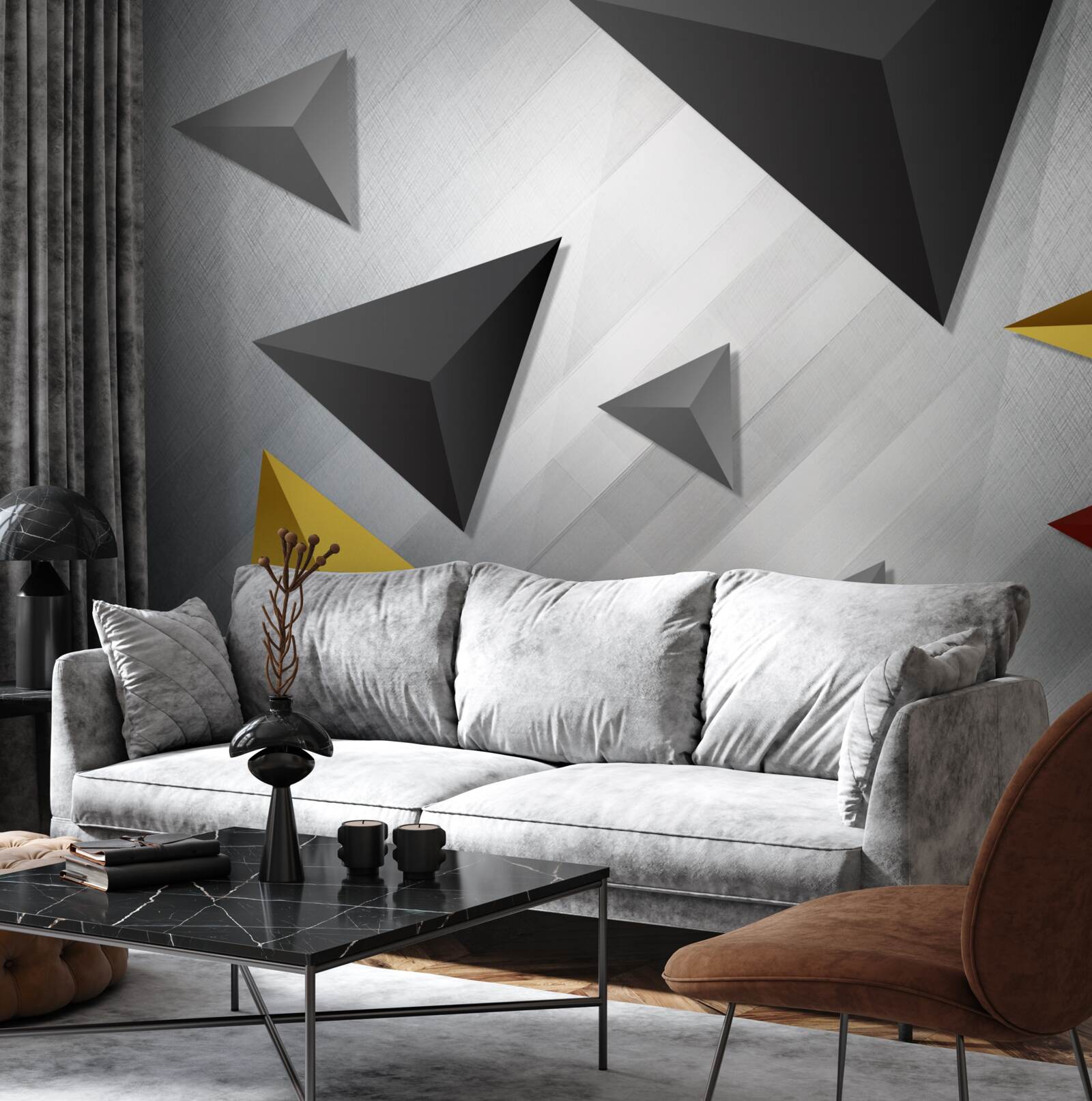 Fotobehang driehoeken van verschillende tinten zwevend in de lucht