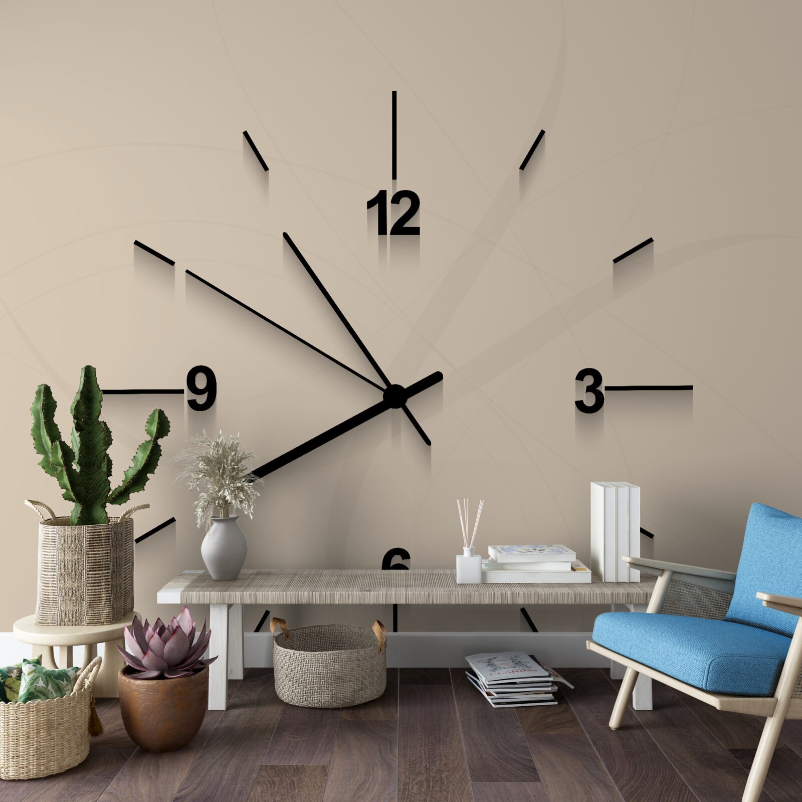 Fotobehang wandklok met vier cijfers