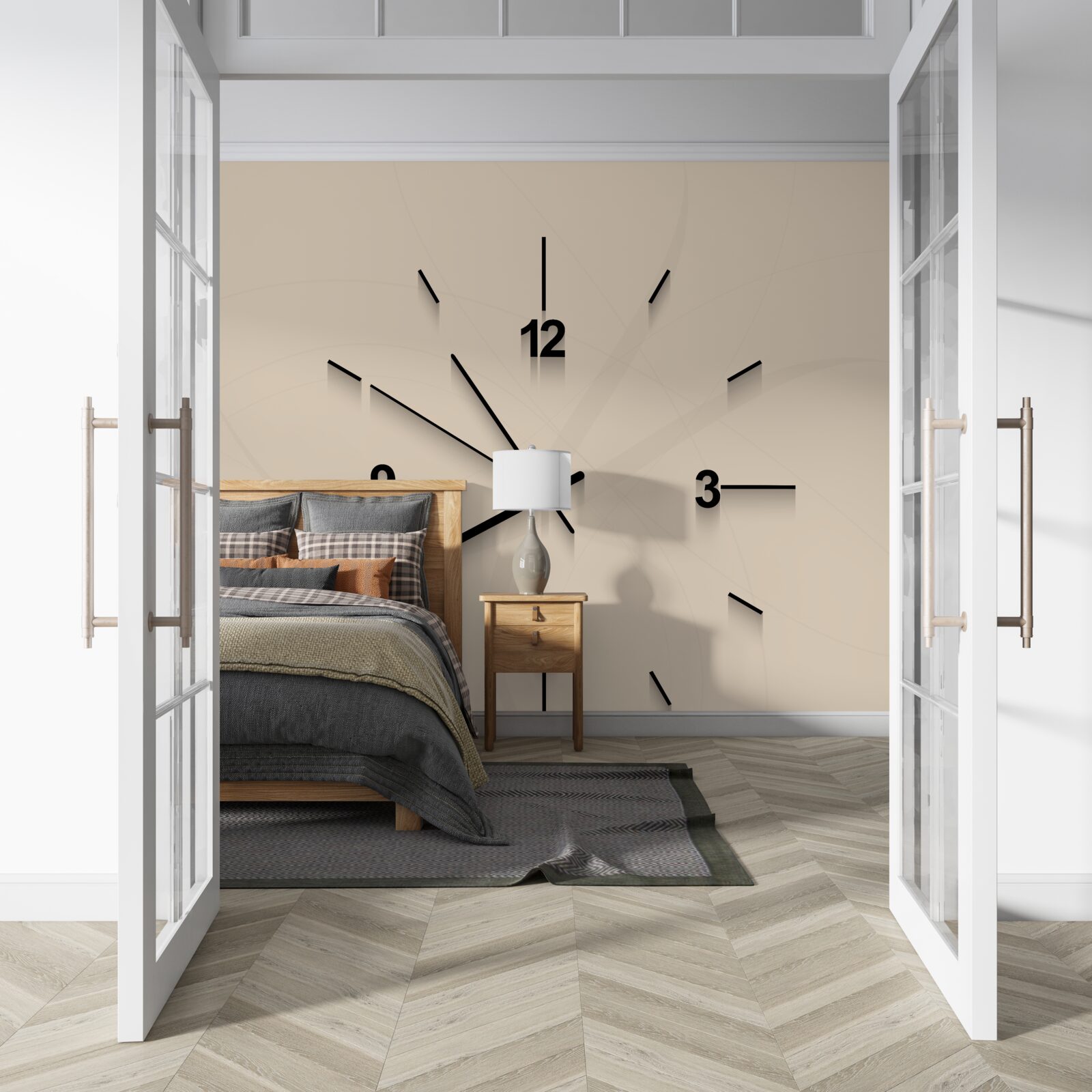 Fotobehang wandklok met vier cijfers