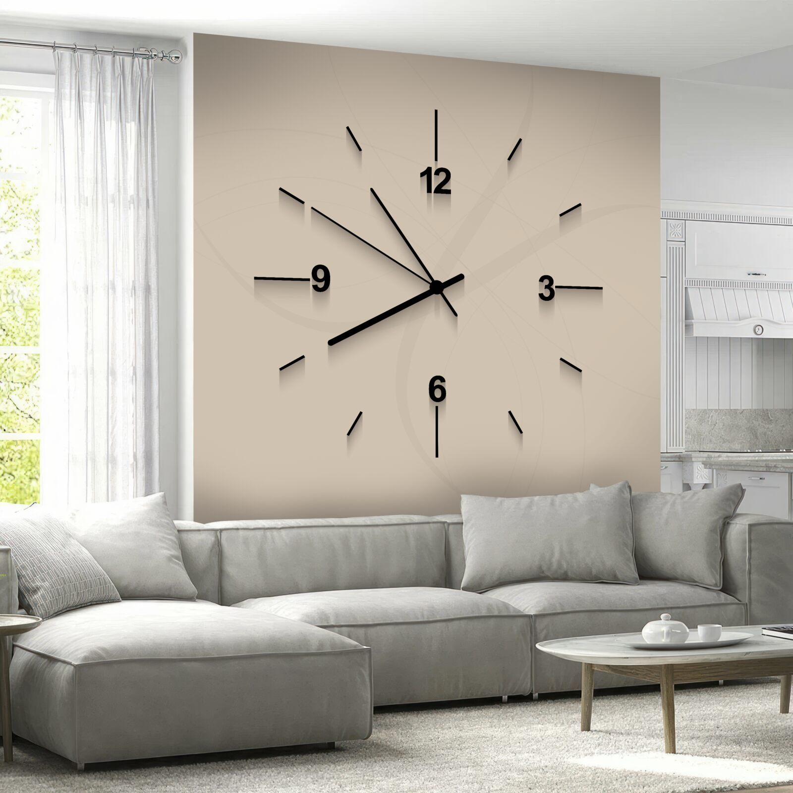 Fotobehang wandklok met vier cijfers