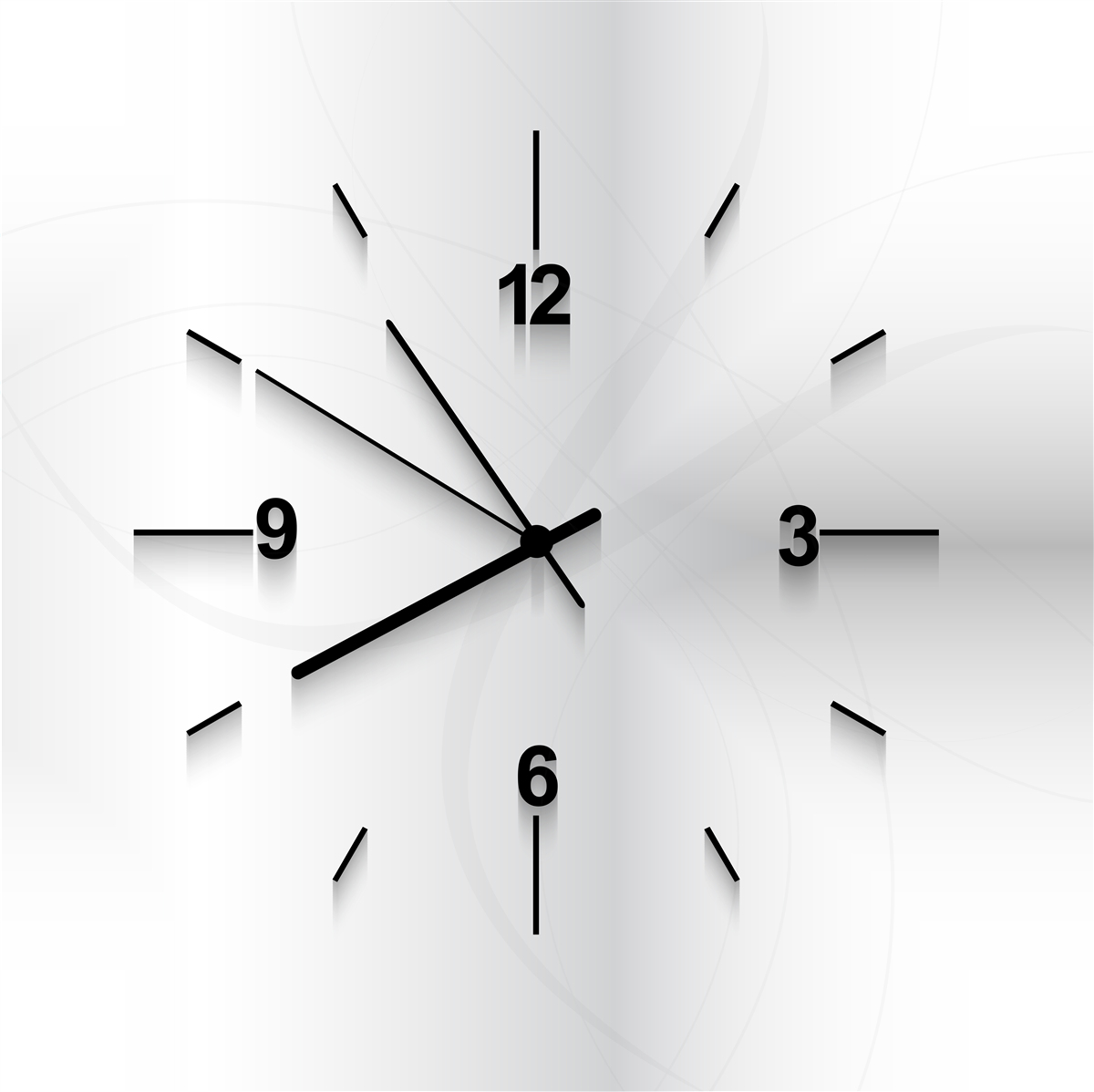 Fotobehang aan de muur hangt een zilveren klok met vier cijfers