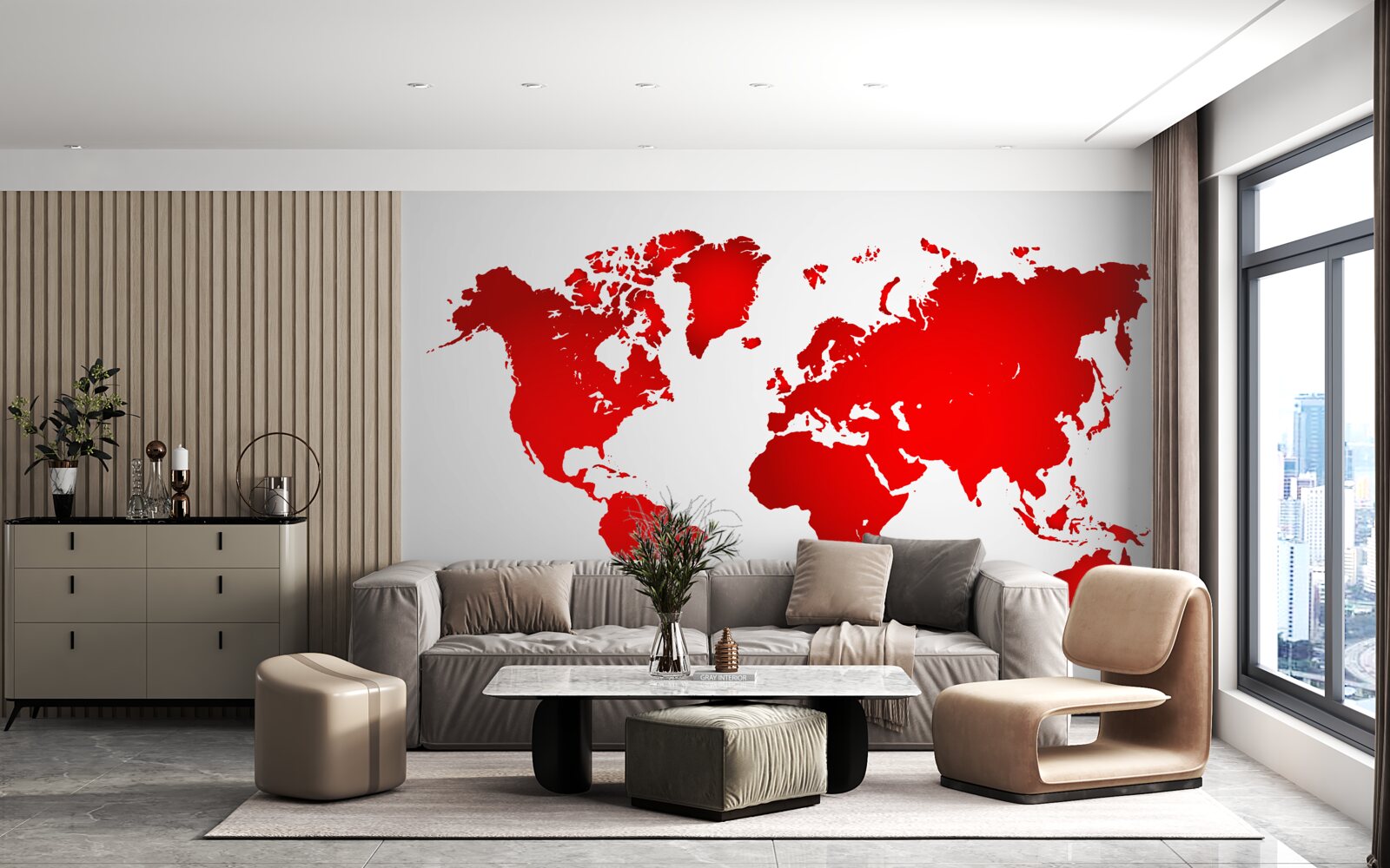 Fotobehang rode wereldkaart