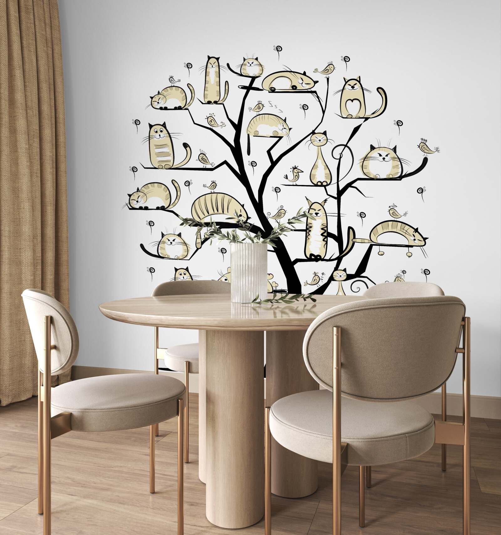 Fotobehang pluizige katten op boomtakken