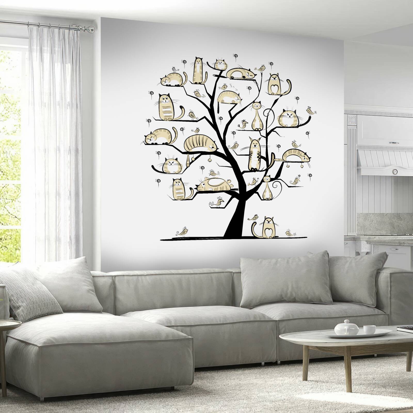 Fotobehang pluizige katten op boomtakken