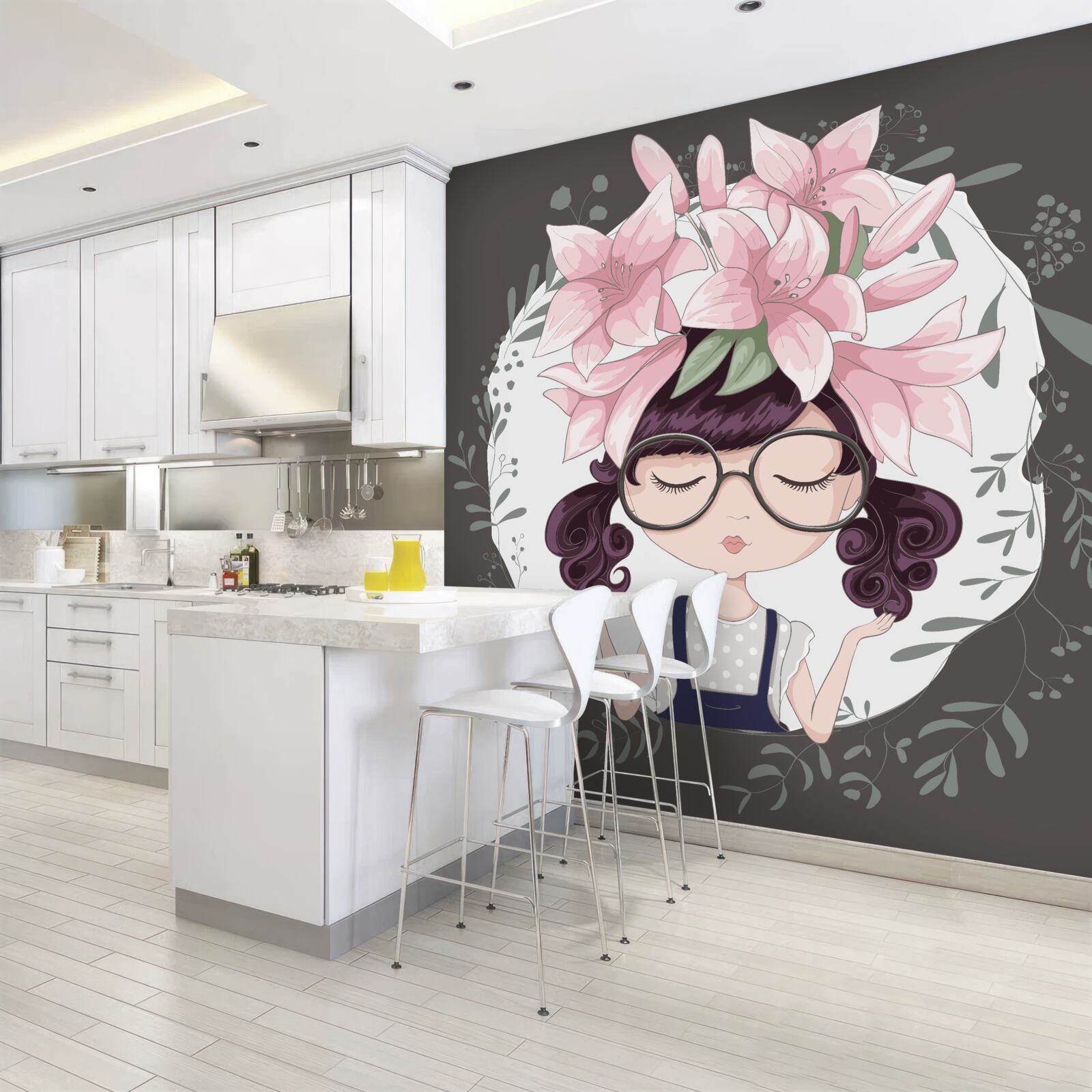 Fotobehang meisje met een krans op haar hoofd